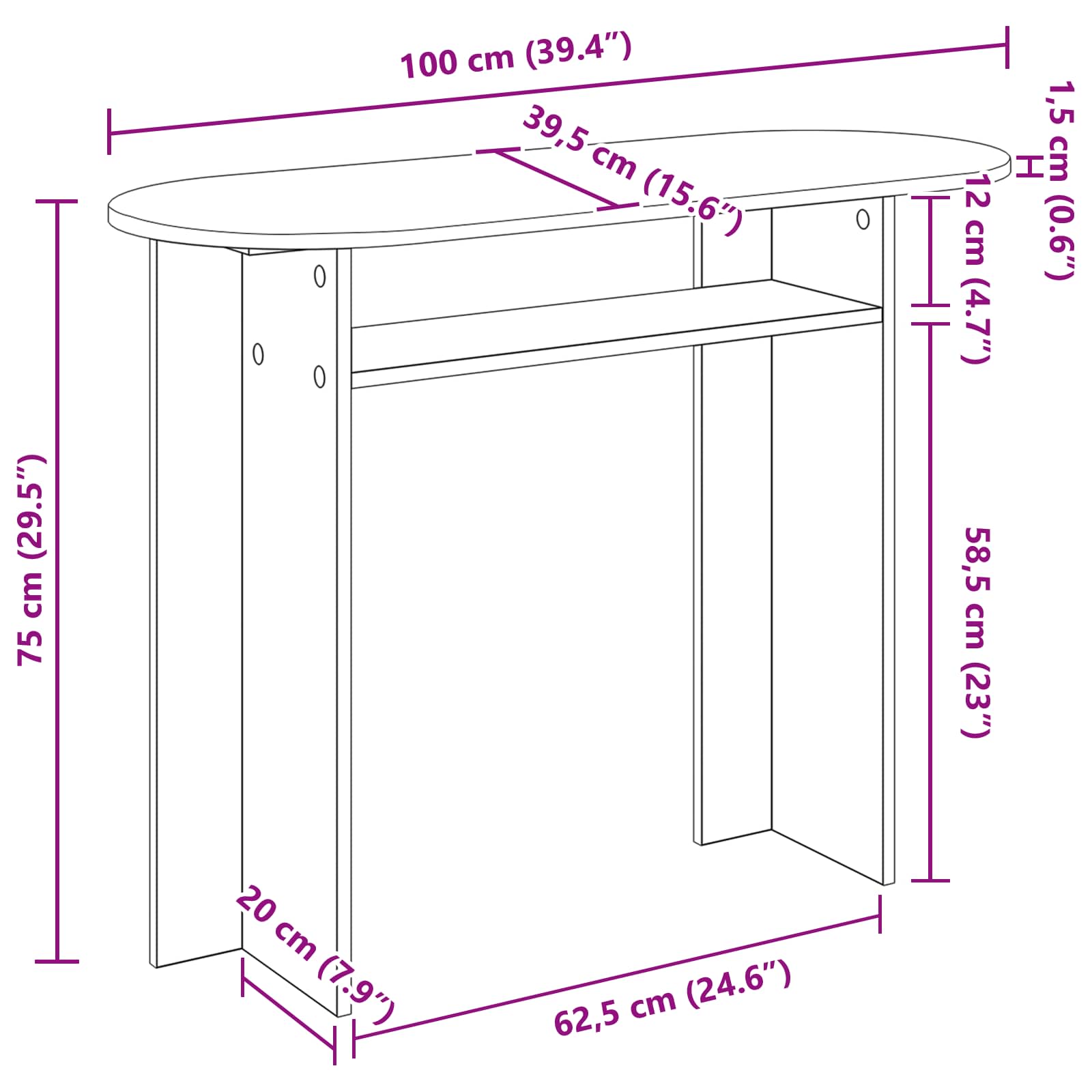 Konzolna stolica Bijela visokog sjaja 100 x 39,5 x 75 cm