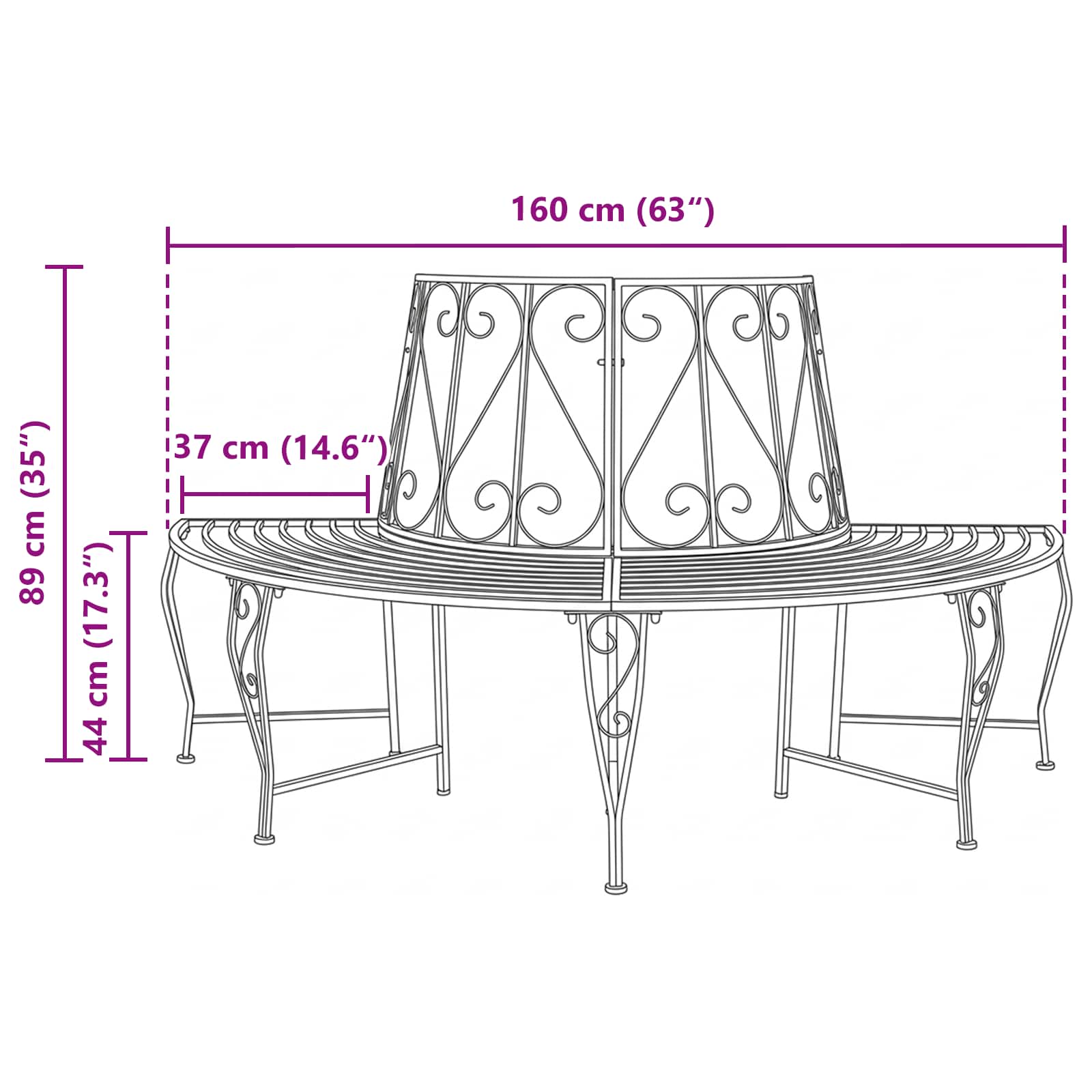 Klupa pod drvetom 4-Broj sjedala 160 x 80 x 89 cm Čelik