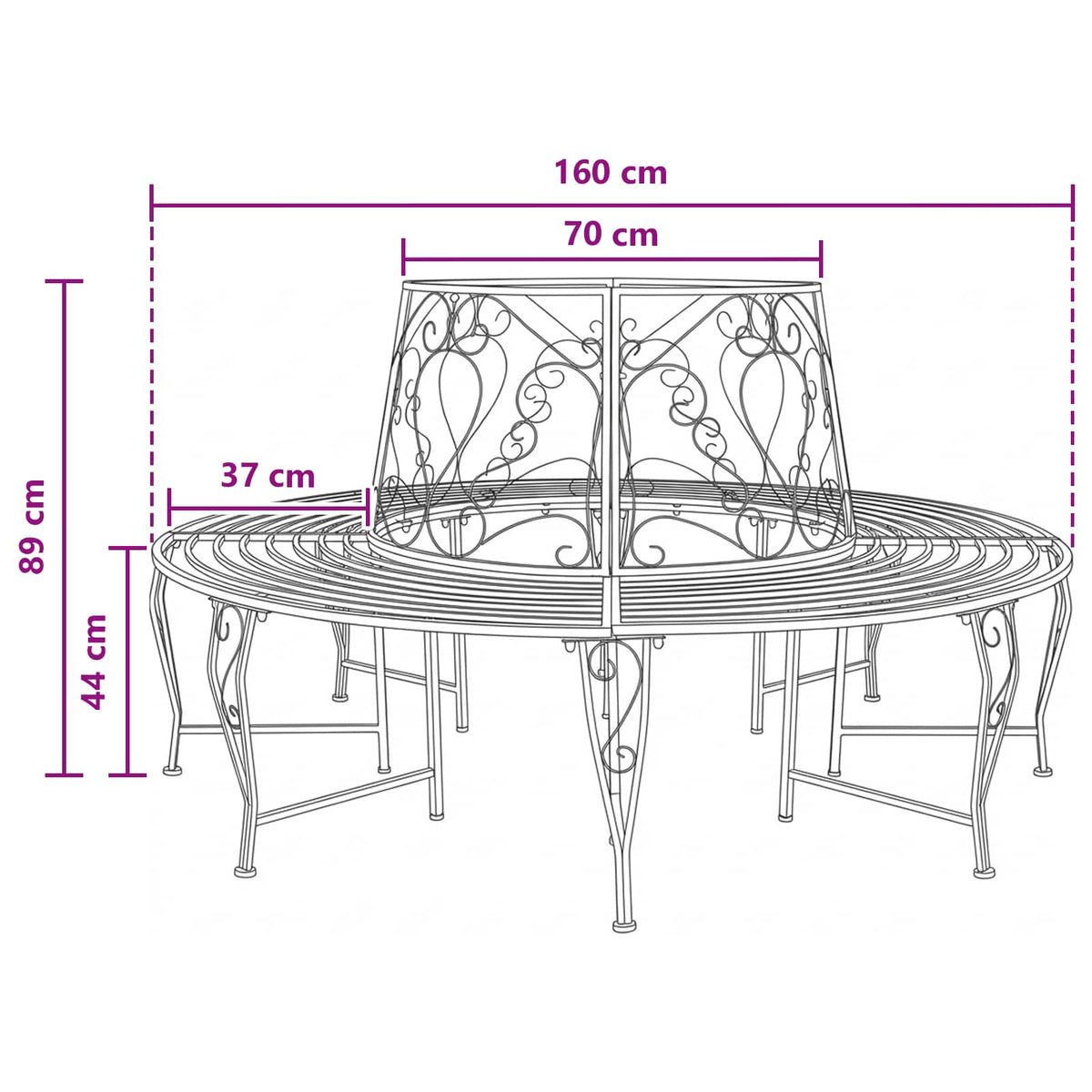 Klupa pod drvetom 8-Broj sjedala Ø 160 x 89 cm Čelik Crna