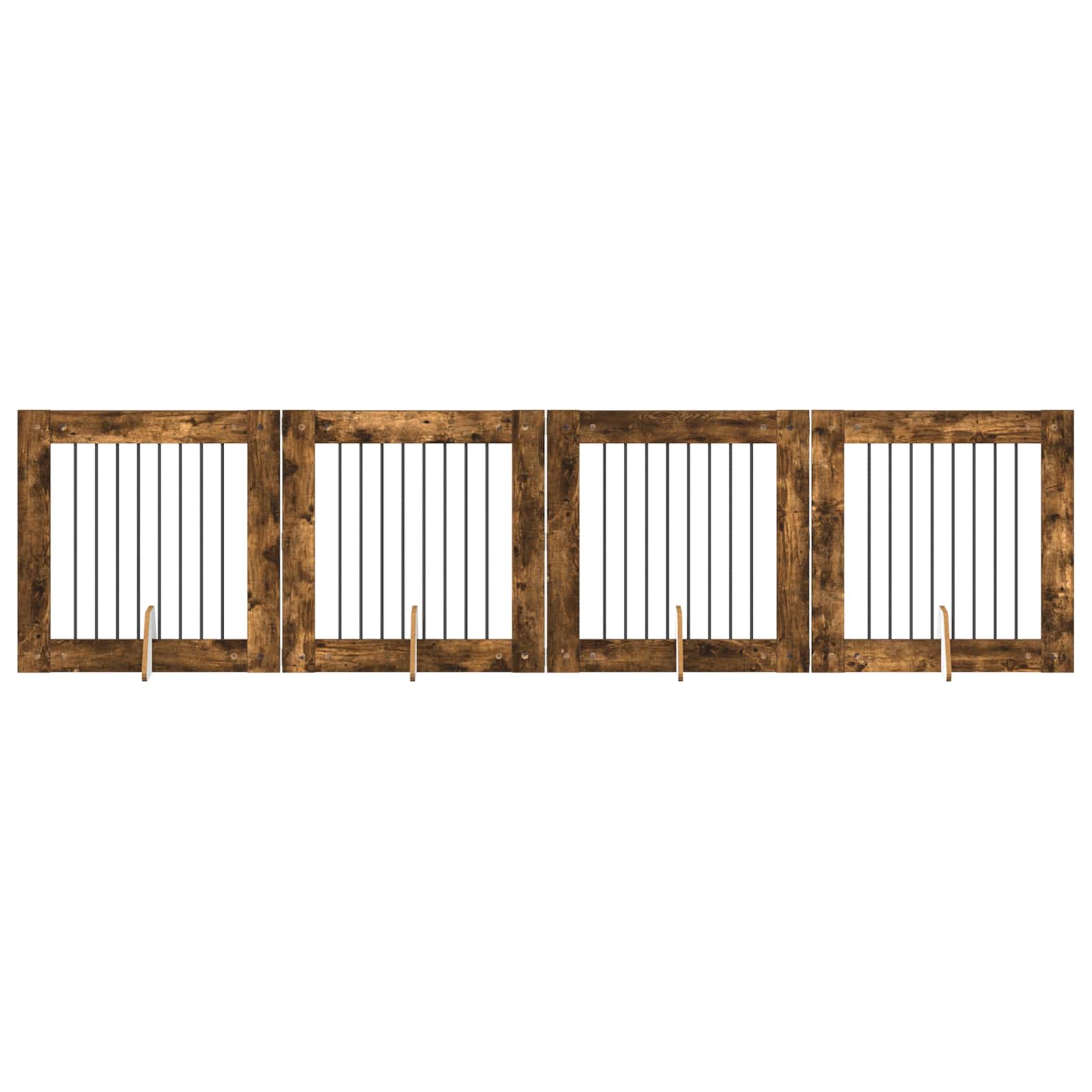 Vrata za pse s postoljem 4 pcs Dimljeni hrast 80 x 80 cm