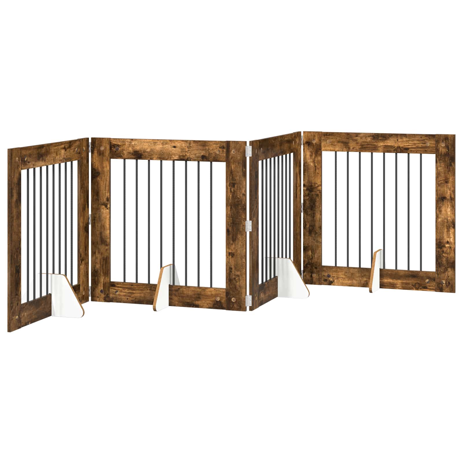 Vrata za pse s postoljem 4 pcs Dimljeni hrast 80 x 80 cm