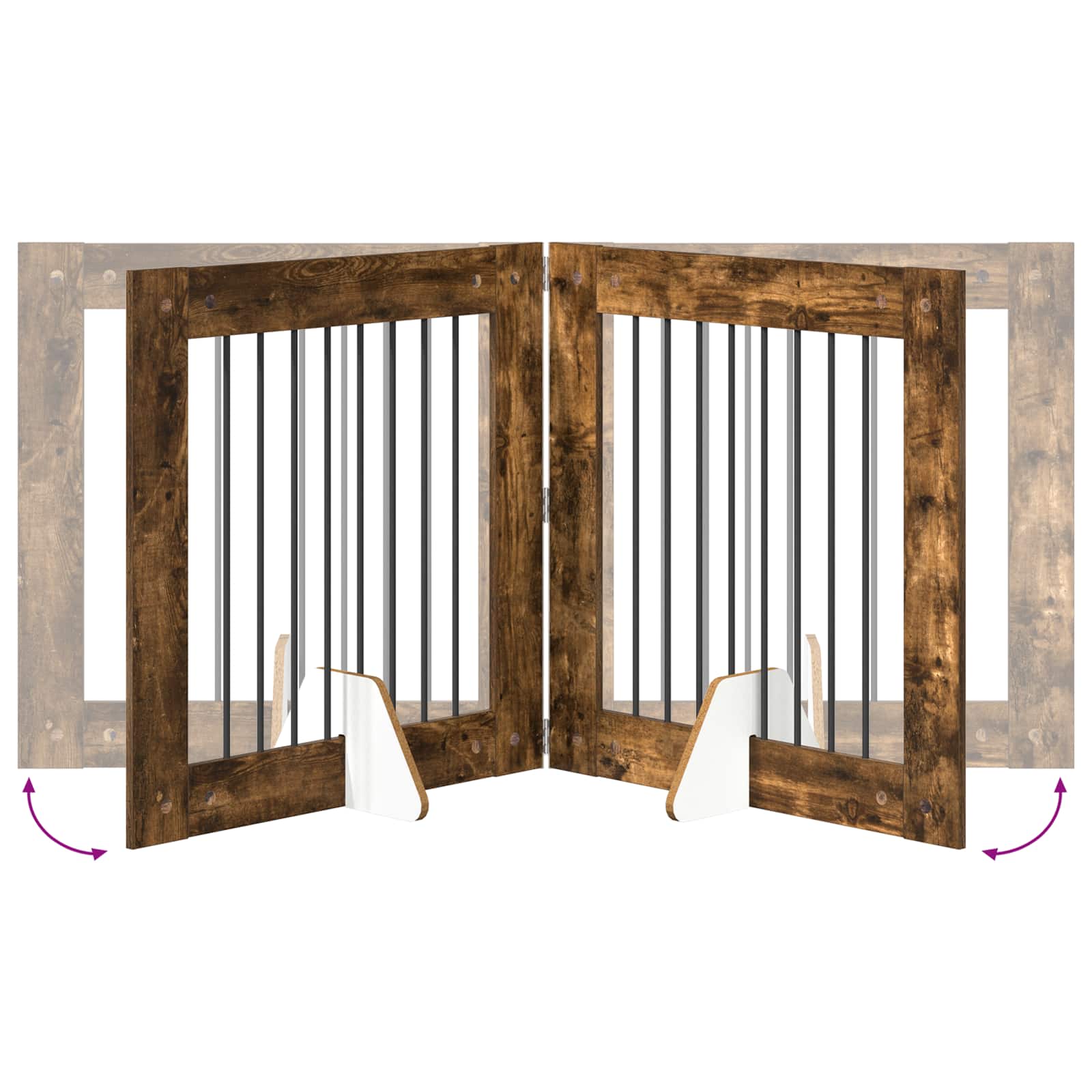 Vrata za pse s postoljem 4 pcs Dimljeni hrast 80 x 80 cm