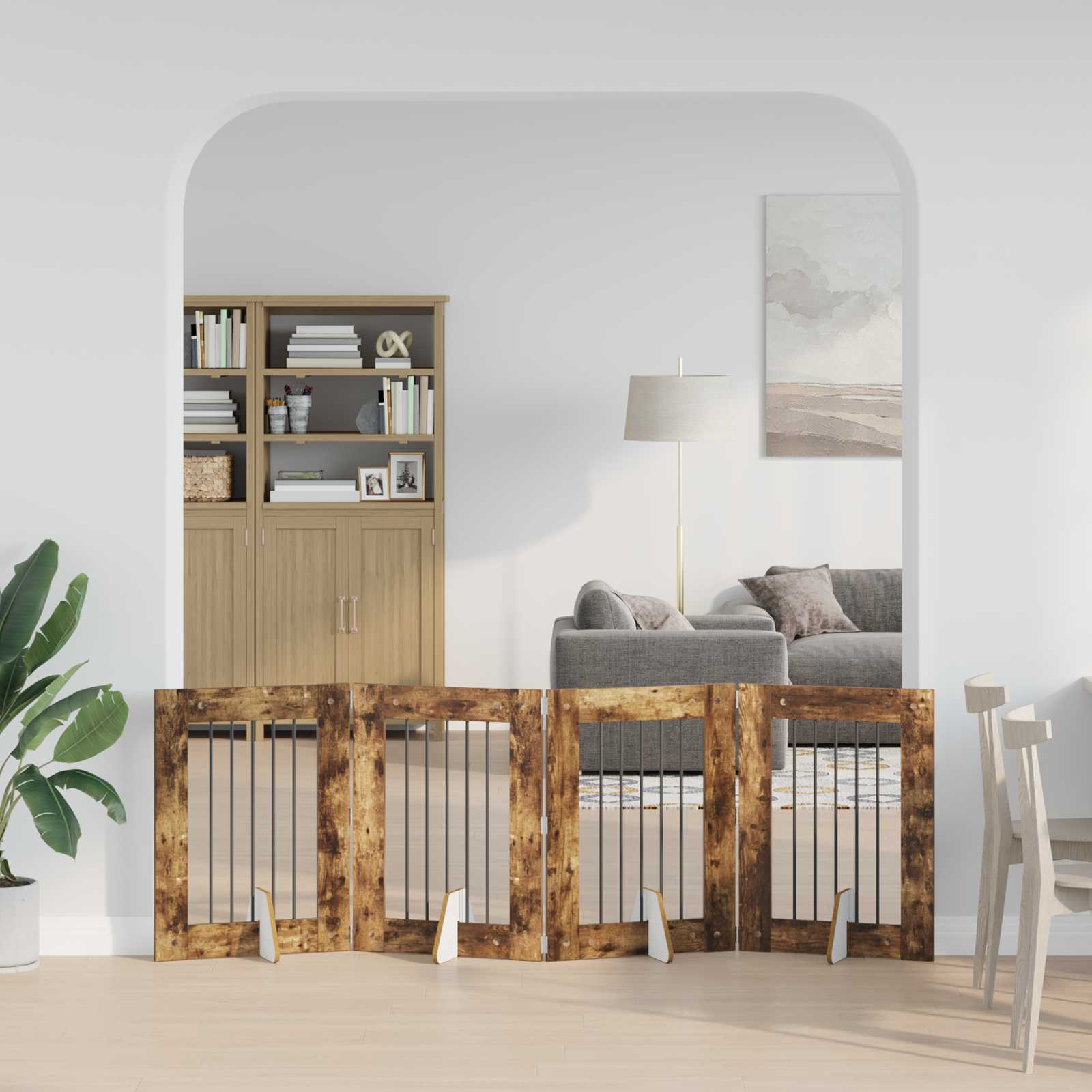 Vrata za pse s postoljem 4 pcs Dimljeni hrast 60 x 80 cm