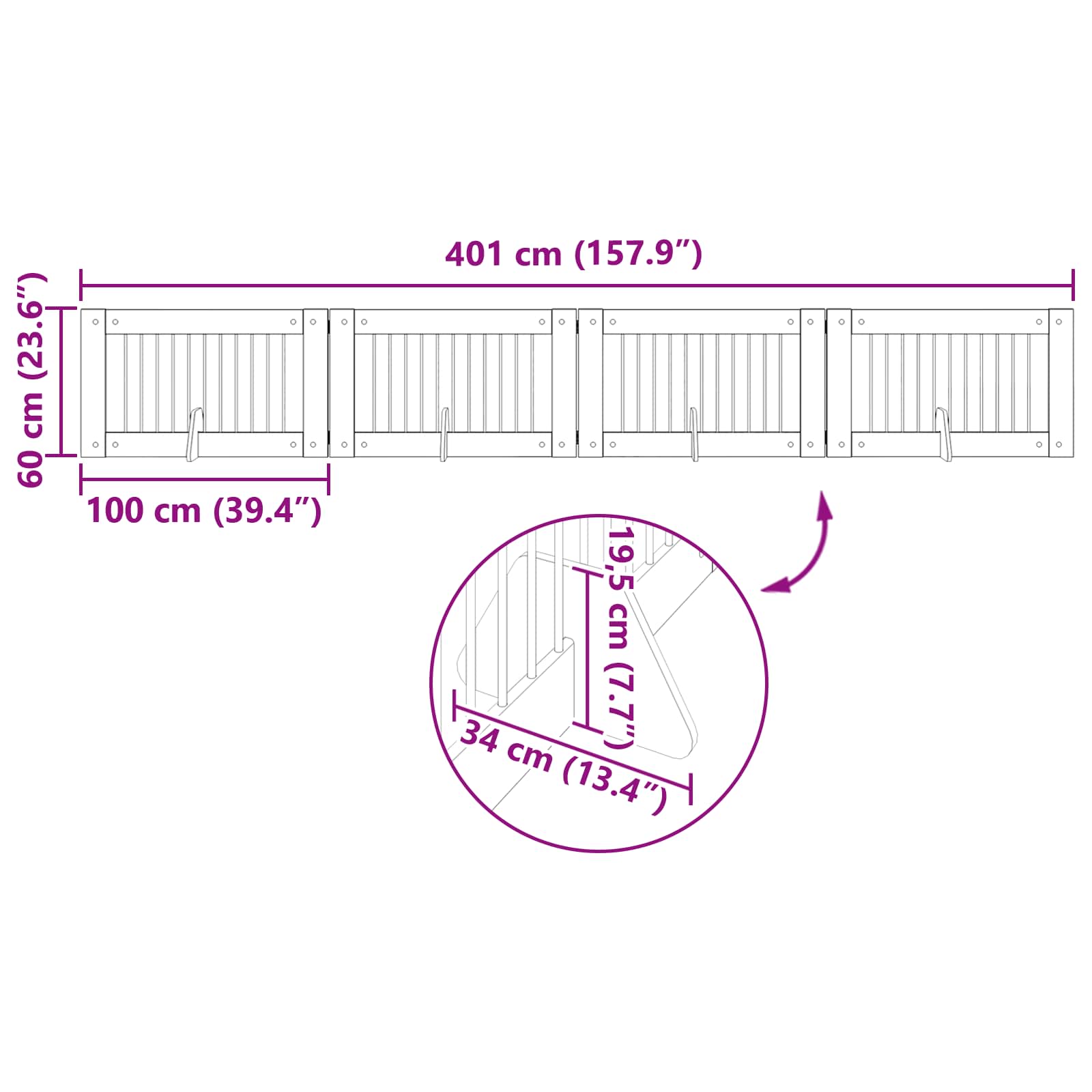 Vrata za pse s postoljem 4 pcs Dimljeni hrast 100 x 60 cm
