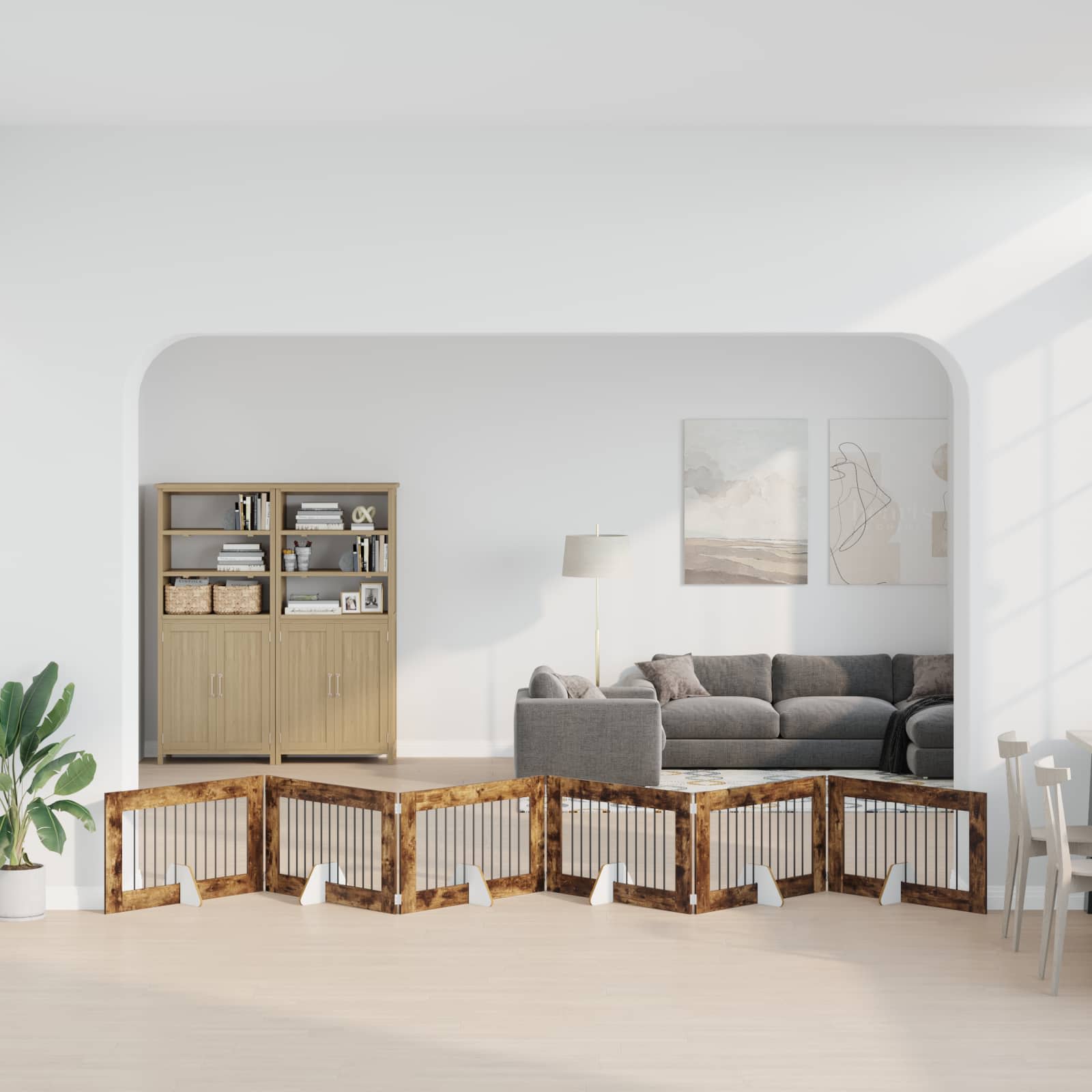 Vrata za pse s postoljem 6 pcs Dimljeni hrast 100 x 60 cm