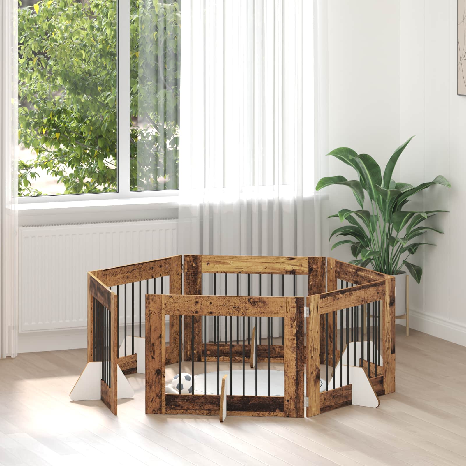Vrata za pse s postoljem 6 pcs Staro drvo 80 x 60 cm