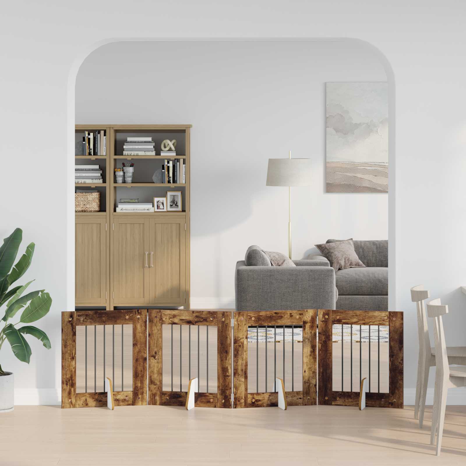 Vrata za pse s postoljem 4 pcs Dimljeni hrast 60 x 60 cm
