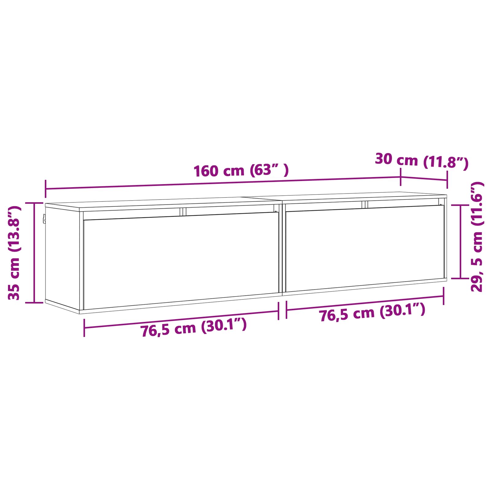 Ormar za Zid s policom Zidne 2 pcs Vosak smeđa 80 x 30 x 35 cm