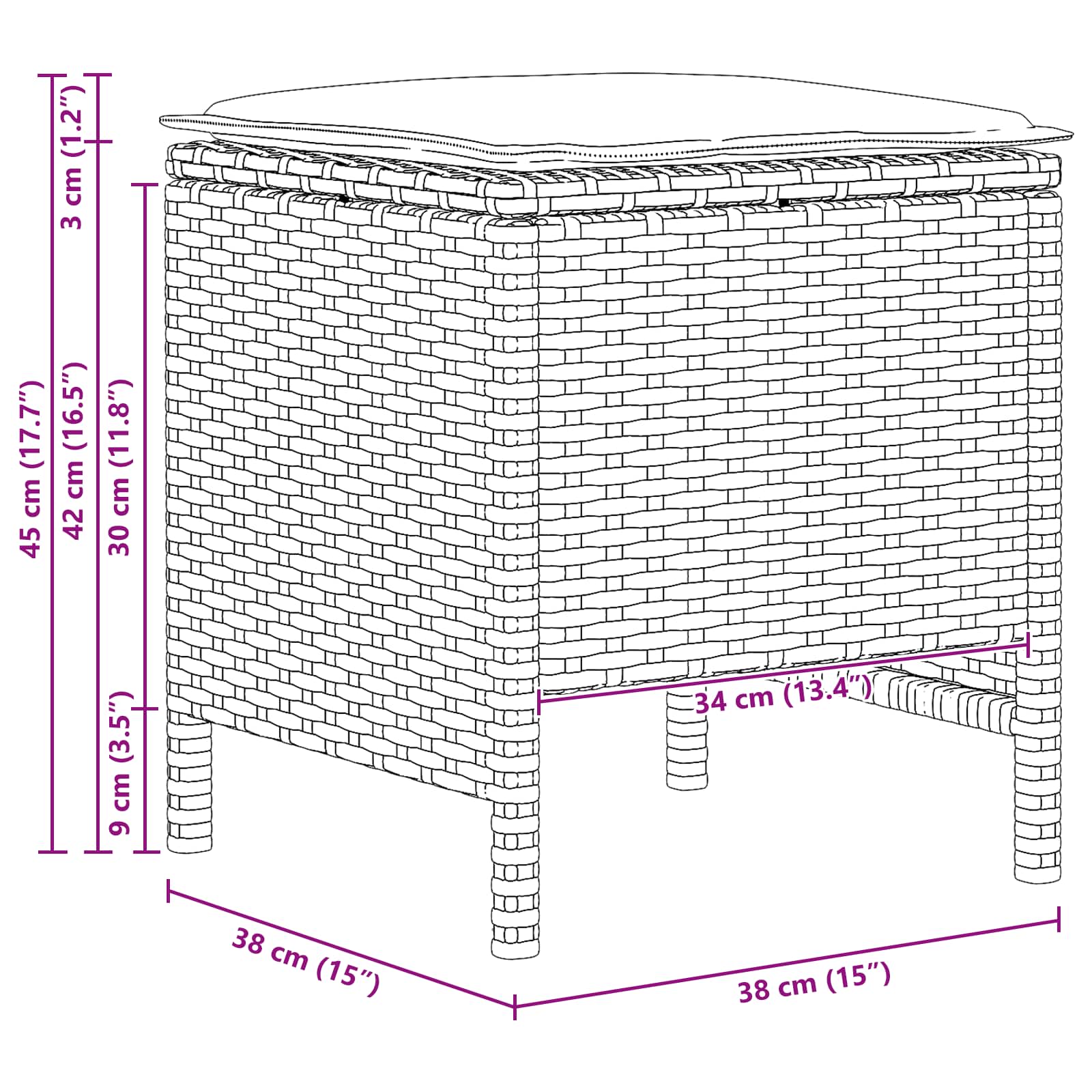 Vrtni otoman 2 Komad Siva i tamnoplava 38 x 38 x 45 cm PE ratan