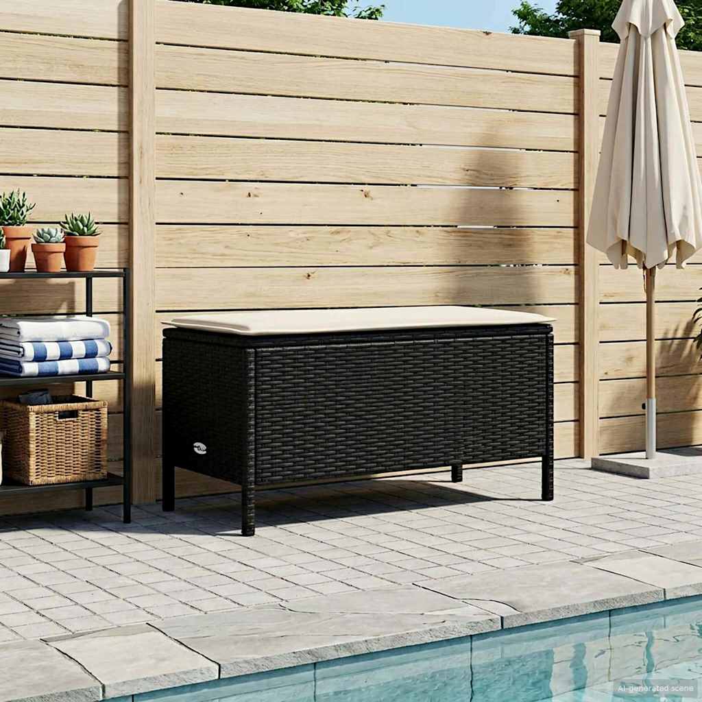 Vrtni otoman s jastukom Crna i Krema 80 x 38 x 45 cm PE ratan