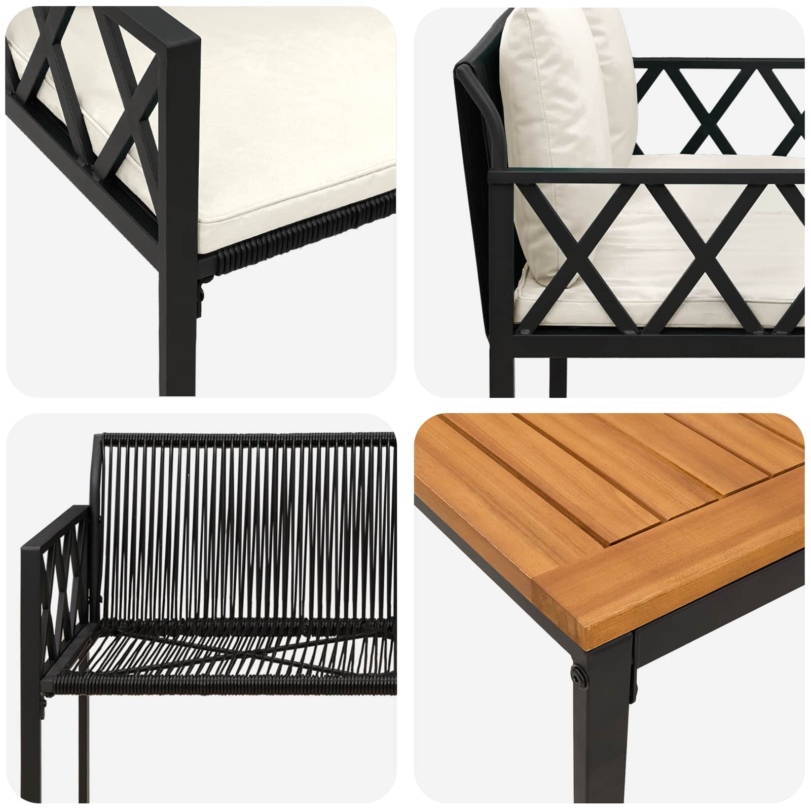Set vanjskog namještaja 4 pcs Crna i krem-bijela poliratan