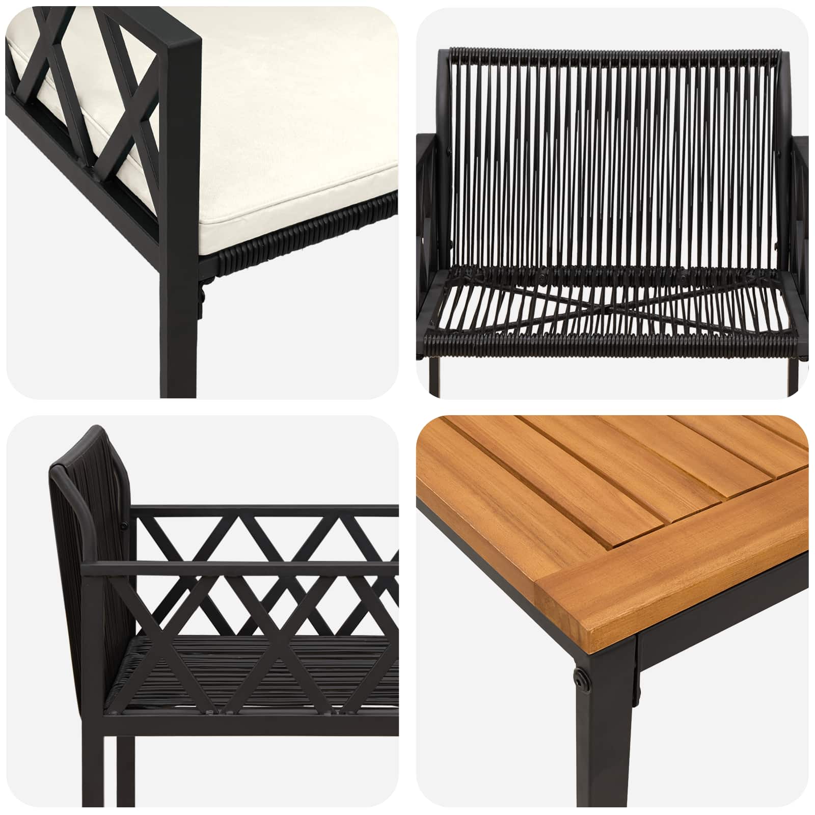 Set vanjskog namještaja 3 pcs Crna i krem-bijela poliratan