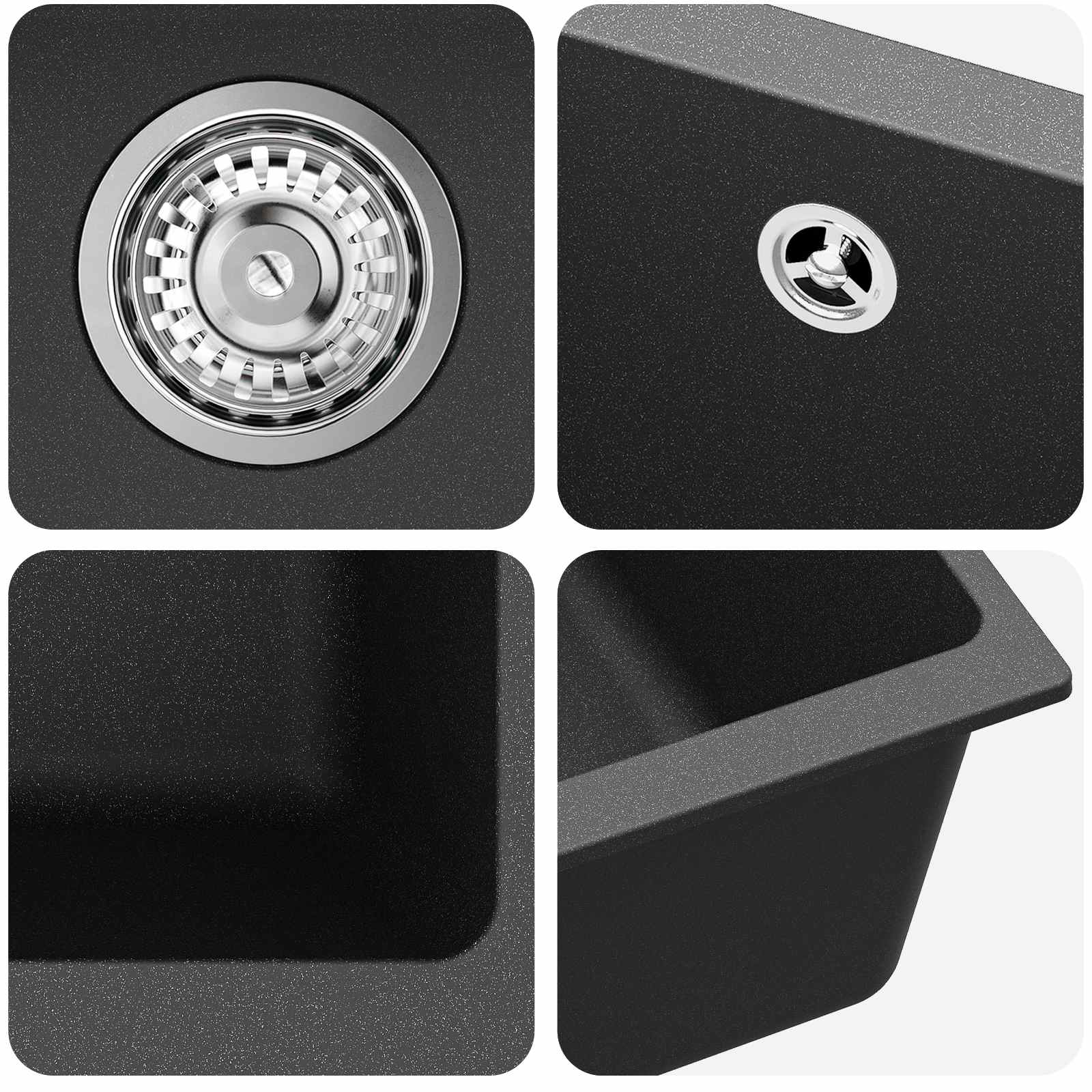 Umivaonik Crna 430 x 460 mm 80% kvarc i 20% smola