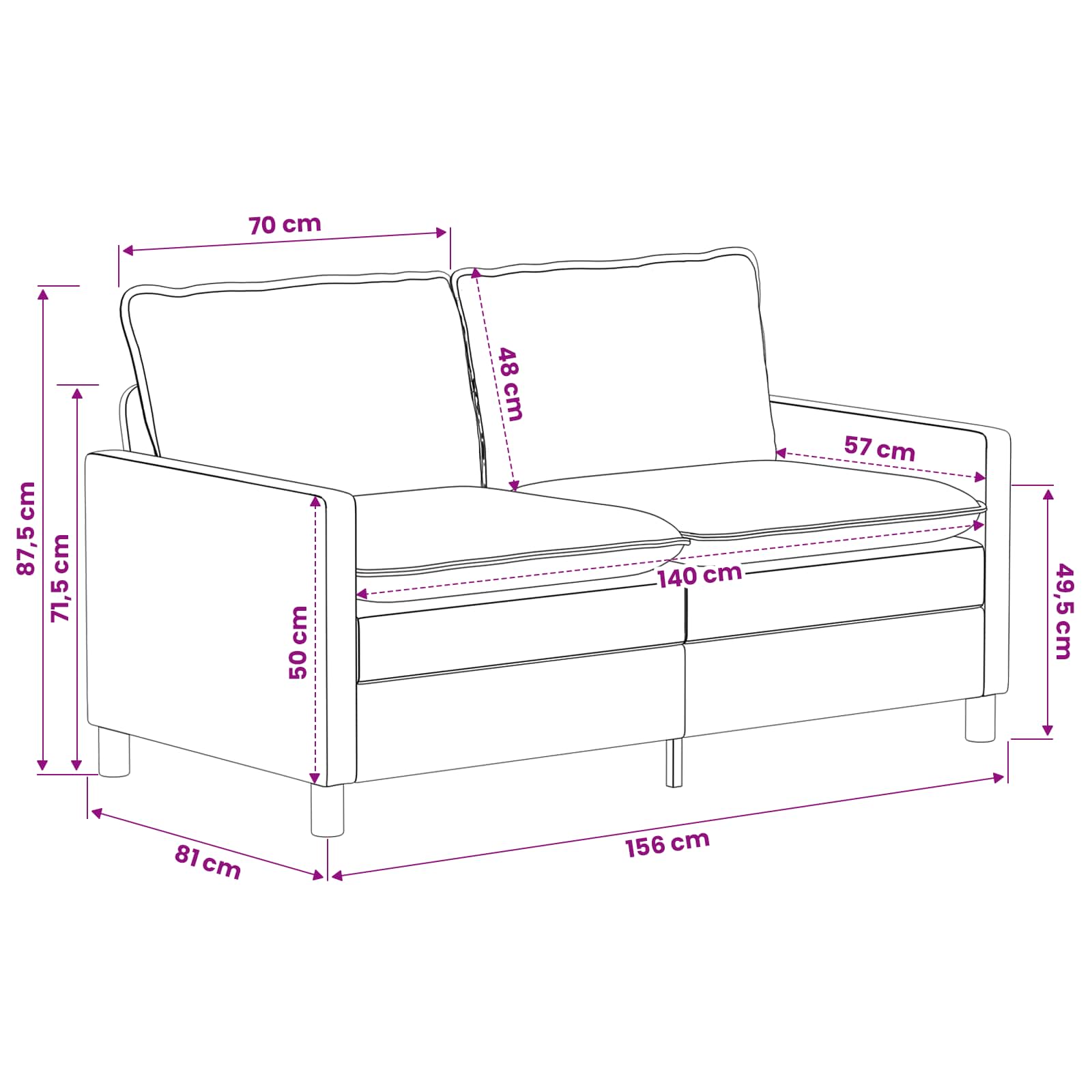 Set sofe 2 pcs Crna Poliester
