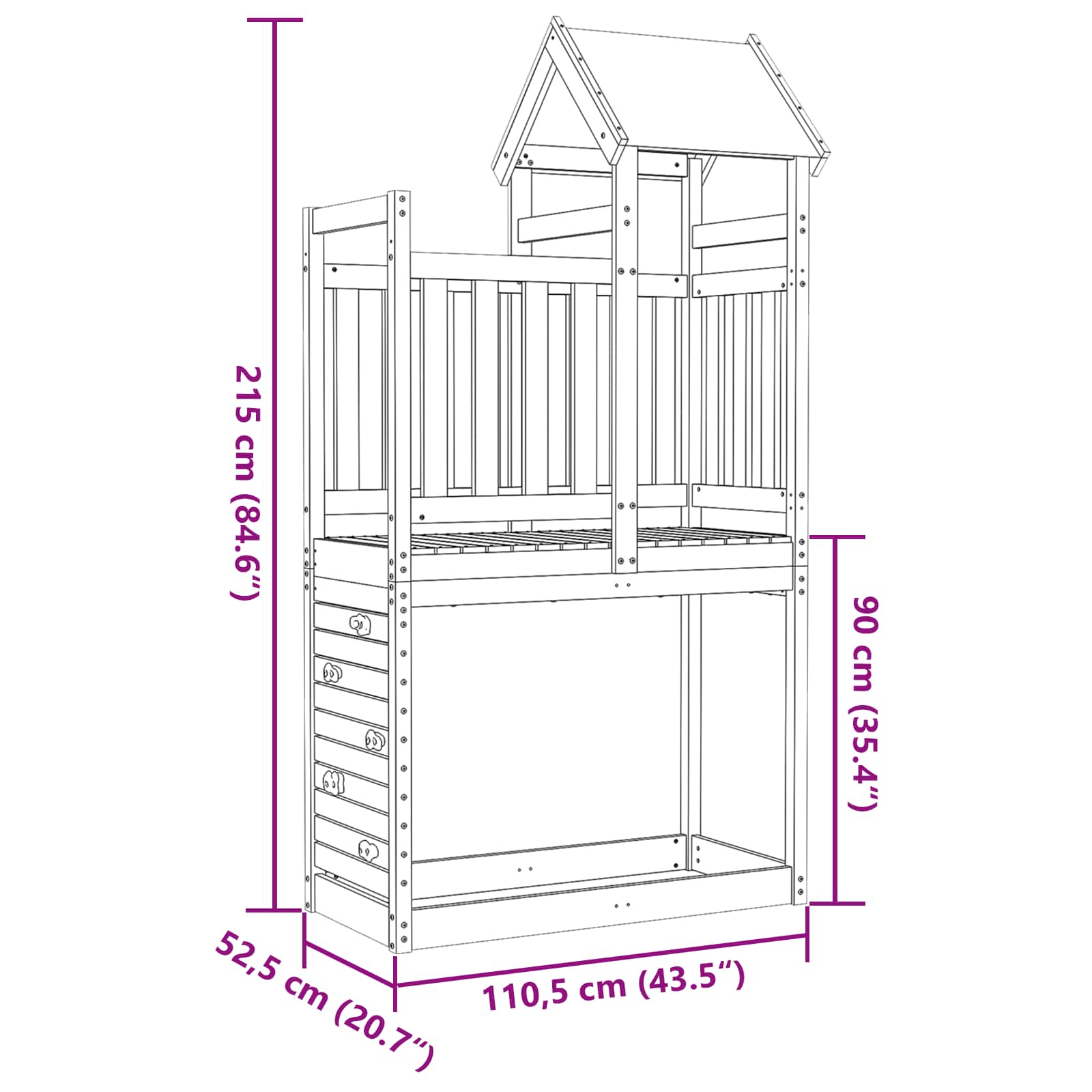 Igraći Toranj Smeđa 110.5 x 52.5 x 215 cm Solidno Douglas Drvo