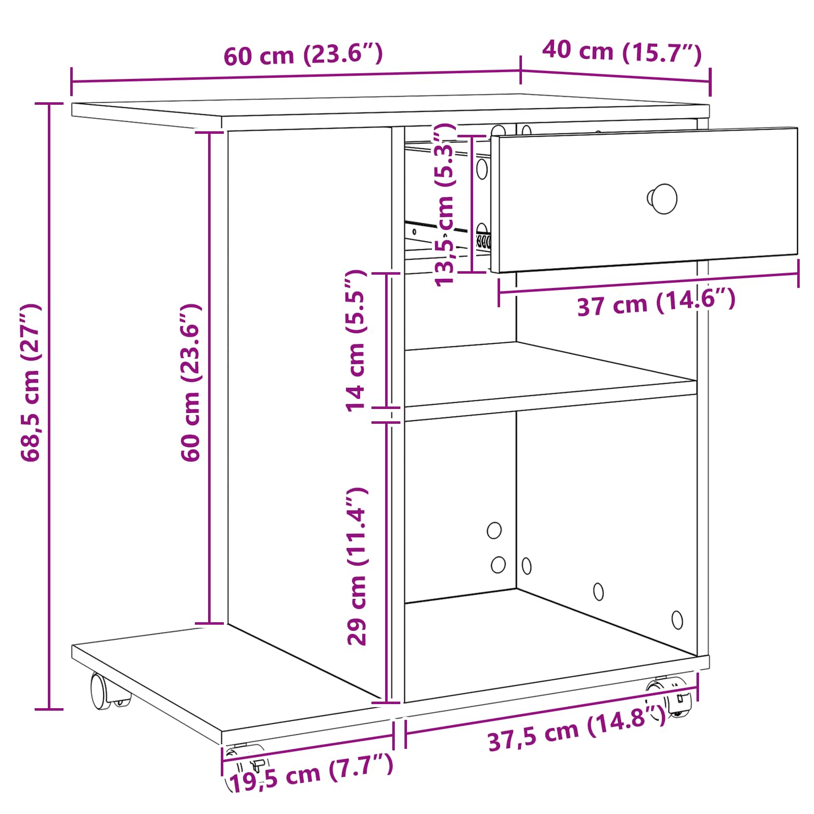 Držač za printer Umjetnička hrastovina 60 x 40 x 68.5 cm