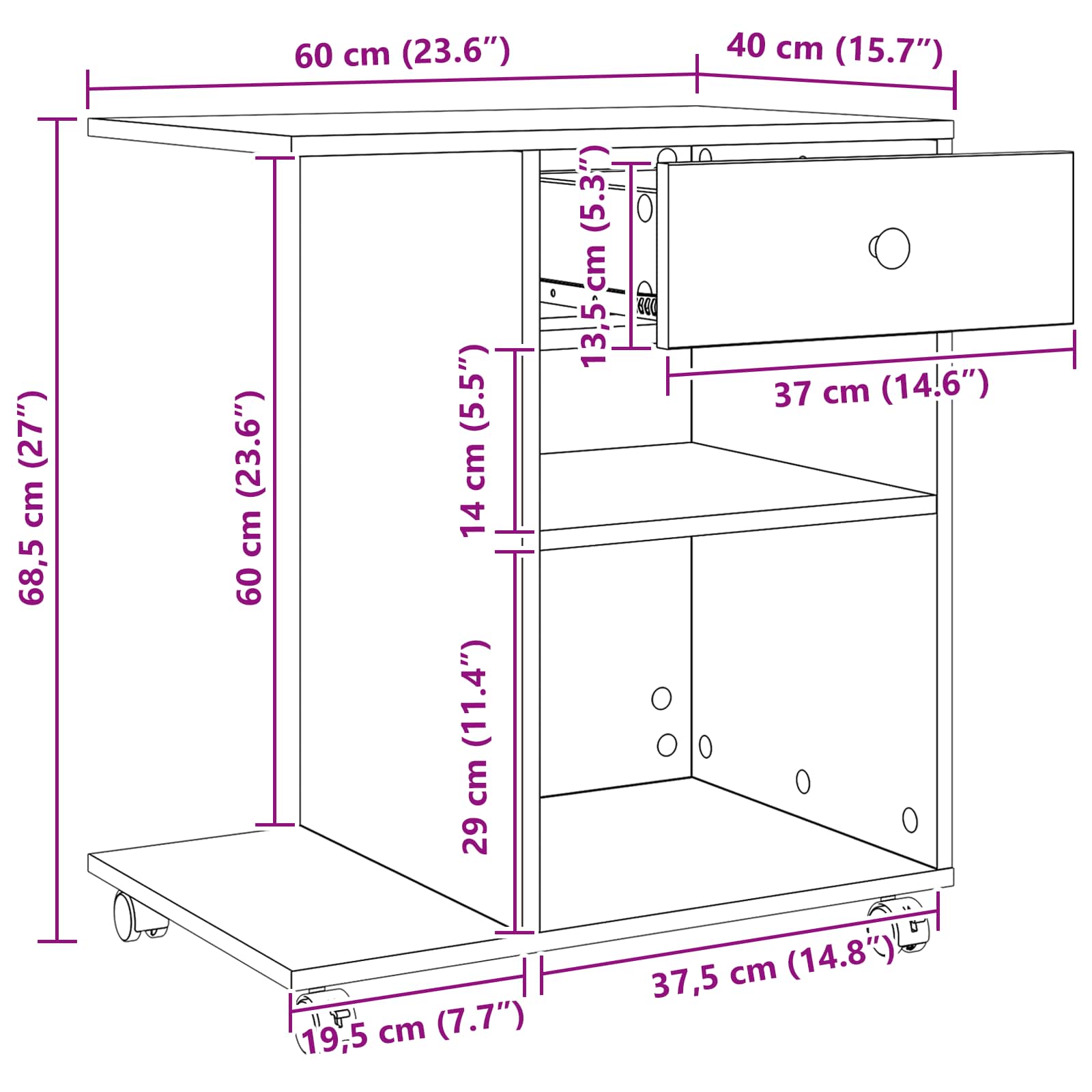 Držač za printer Crni hrast 60 x 40 x 68.5 cm Konstruirano drvo