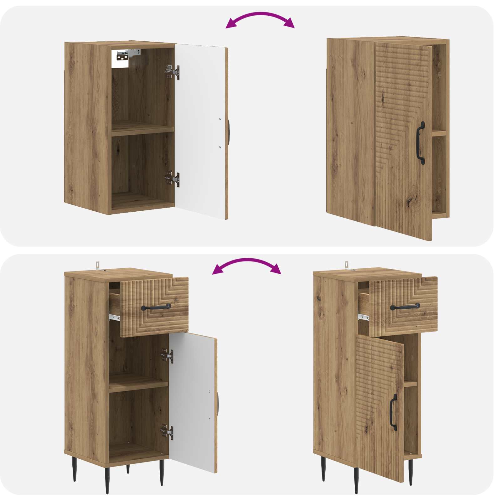 Set kupaonskih ormara od 4 dijela HAARLEM Hrast artisan