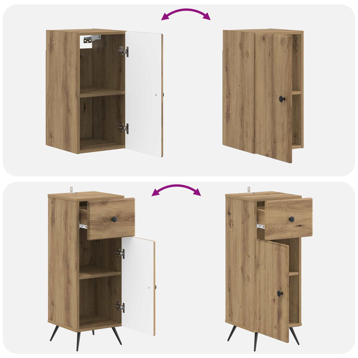 Set kupaonskih ormara od 4 dijela BREDA Hrast artisan