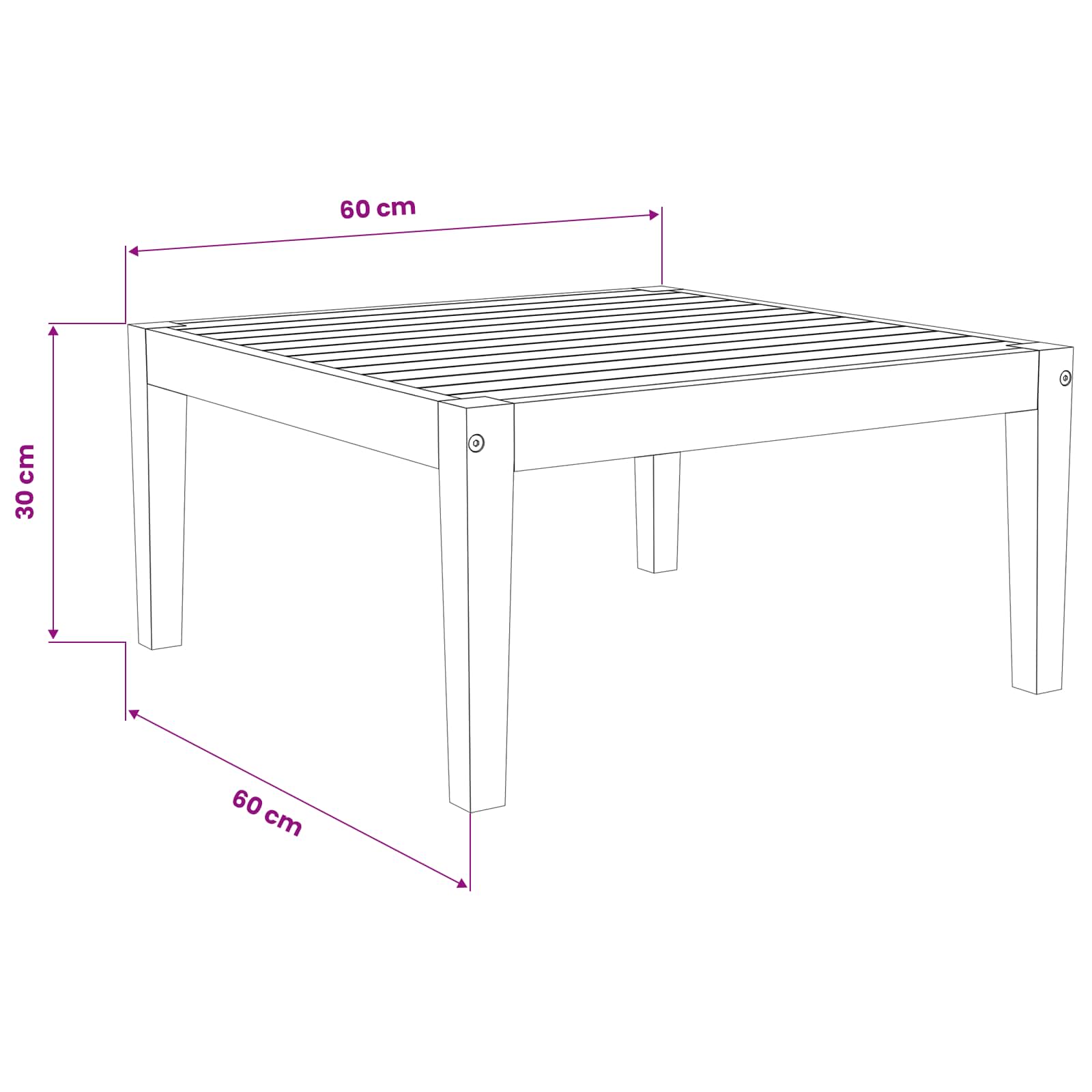 Stol za vrt Čvrsto drvo akacije Prirodna 60 x 60 x 30 cm