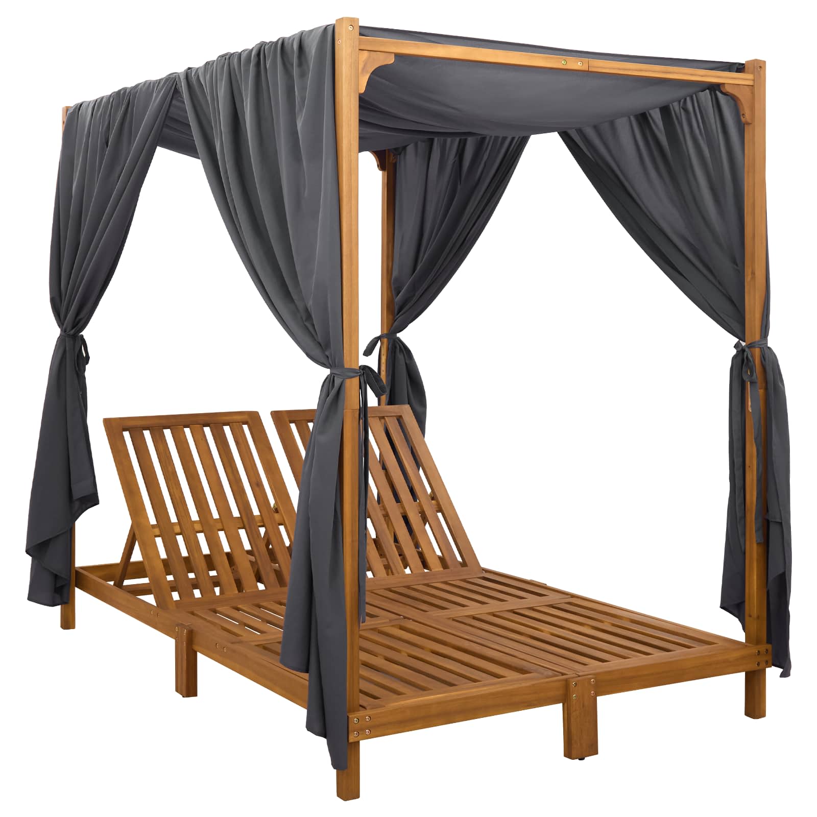 Duža ležaljka s nadstrešnicom i zavjesama Čvrsto drvo akacije