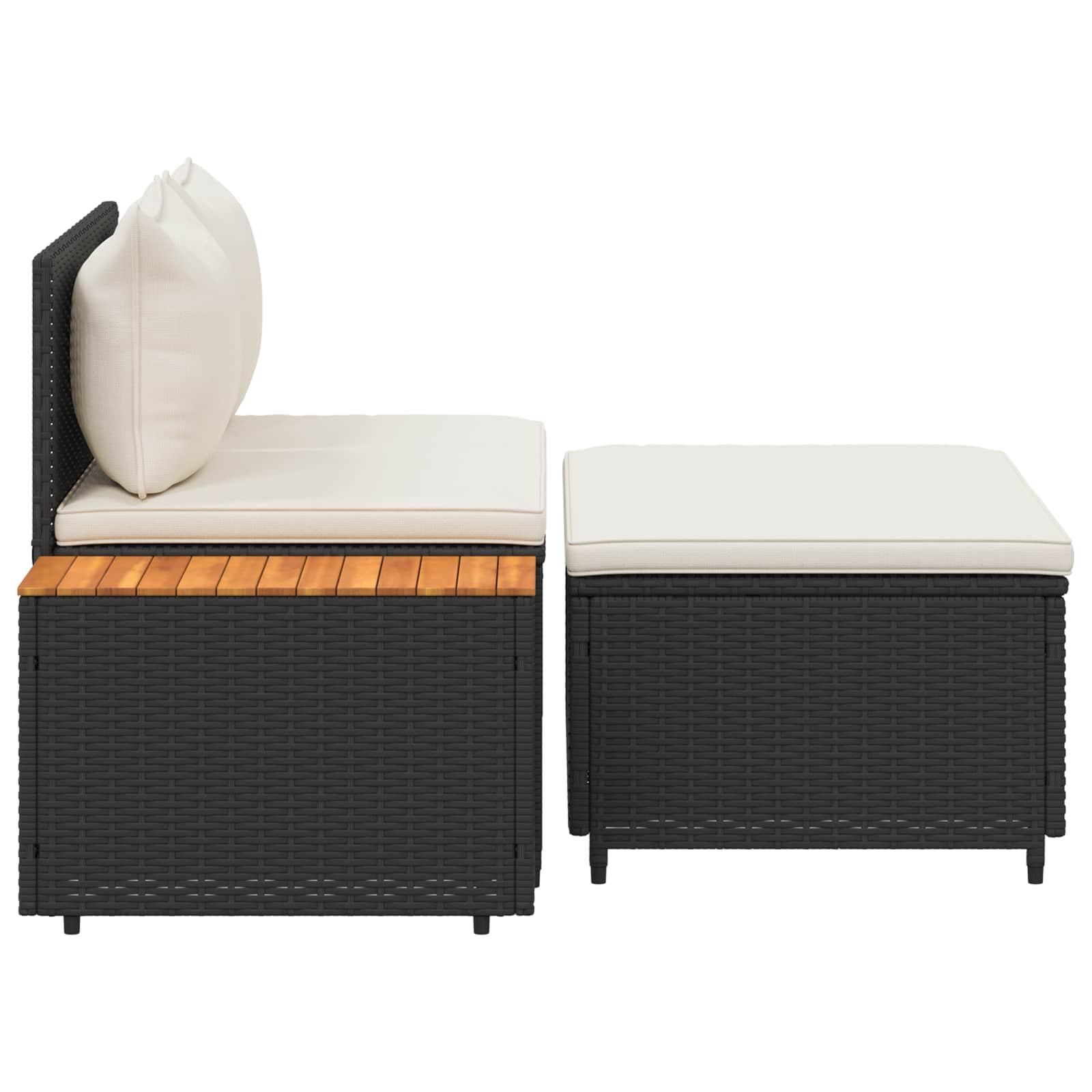 Set vanjskih sofa 4 pcs Crna i krem-bijela Poliratan i Akacija