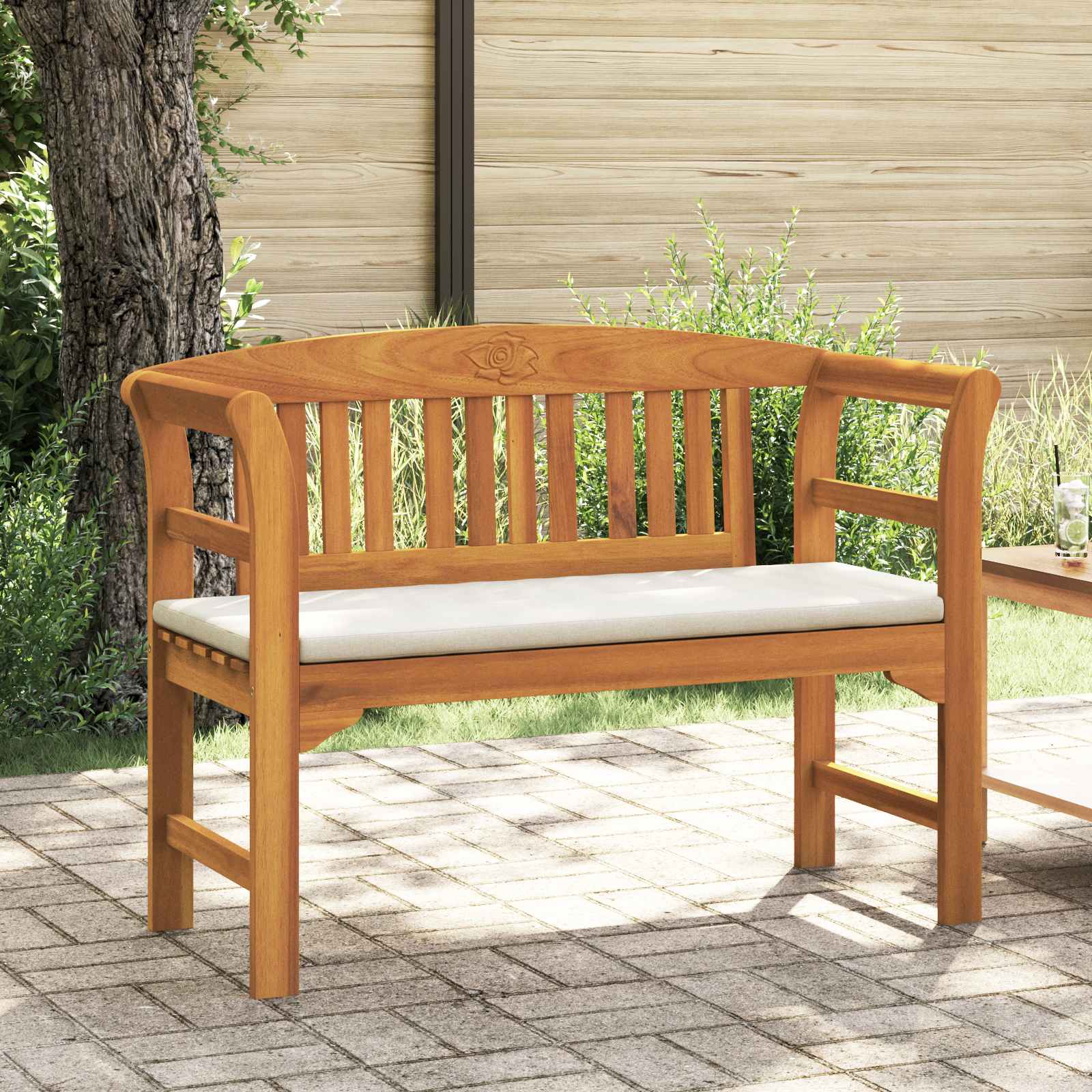 Klupa s ružama s jastukom Krem bijela 114 x 46 x 82,5 cm