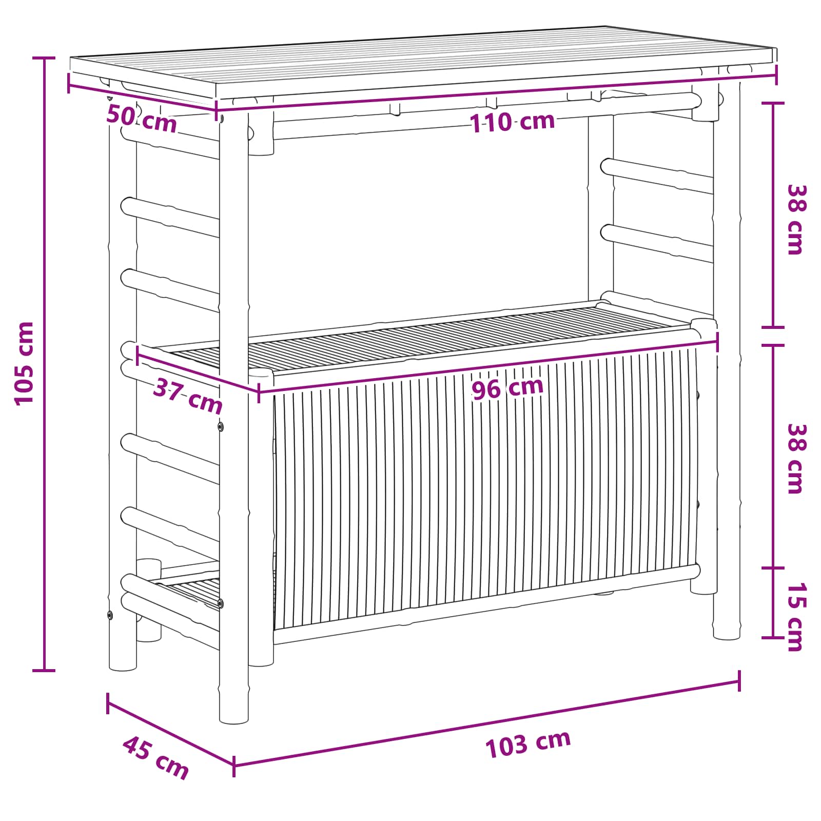 Vanjski bar stol s pohranom Prirodna 110 x 50 x 105 cm Bambus