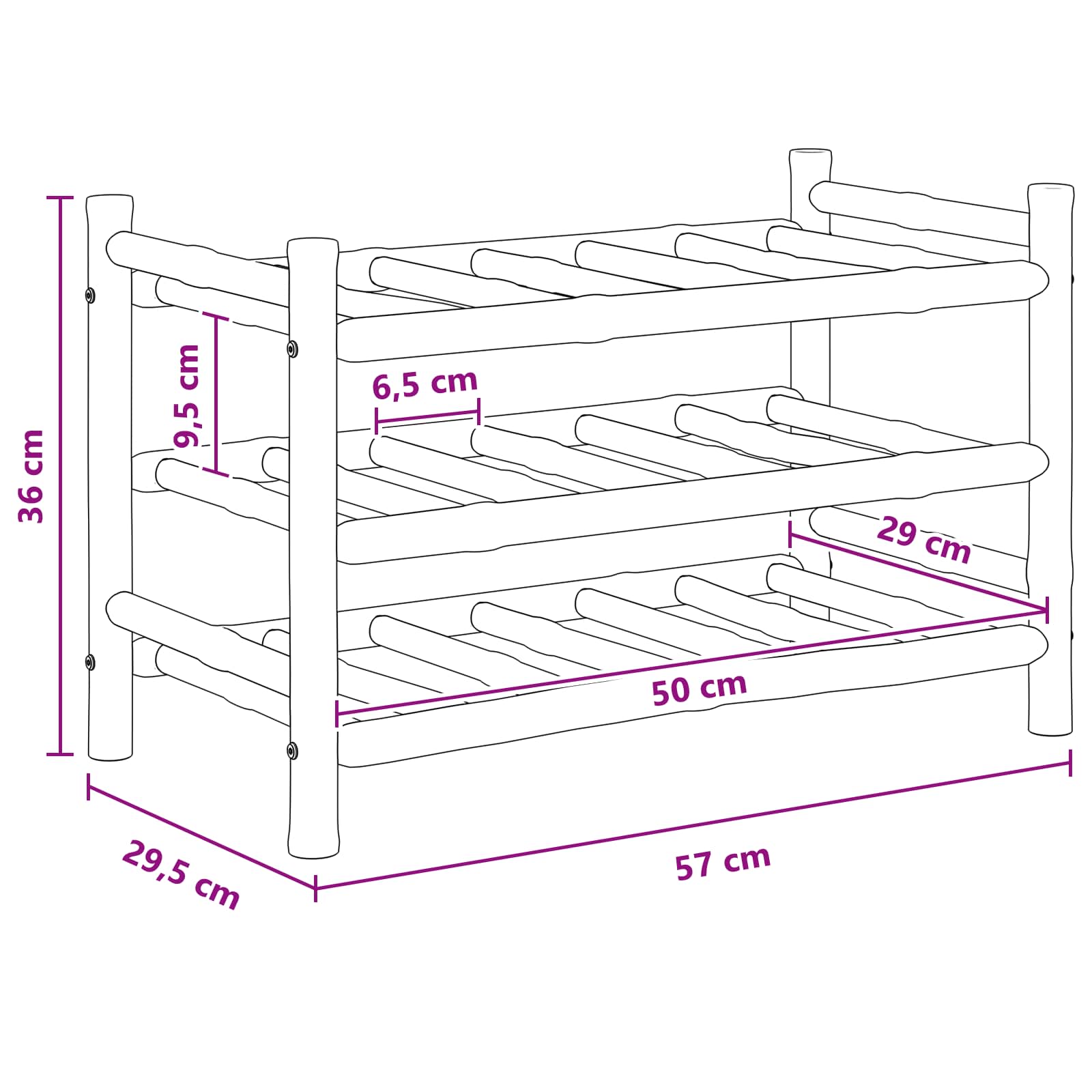 Stalak za vino Prirodna 57 x 29,5 x 36 cm Bambus