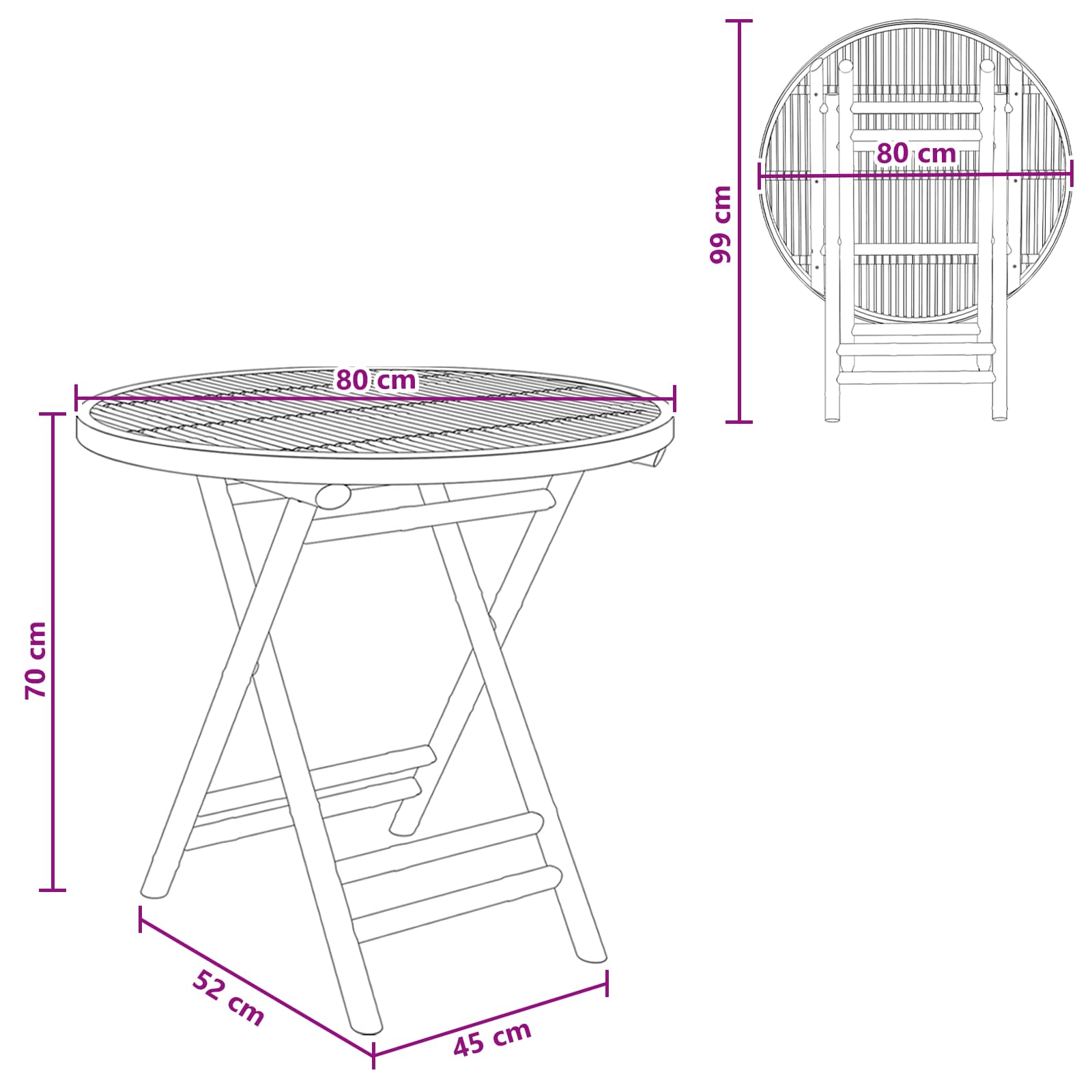 Stol za vrt Prirodna 80 x 70 cm Bambus