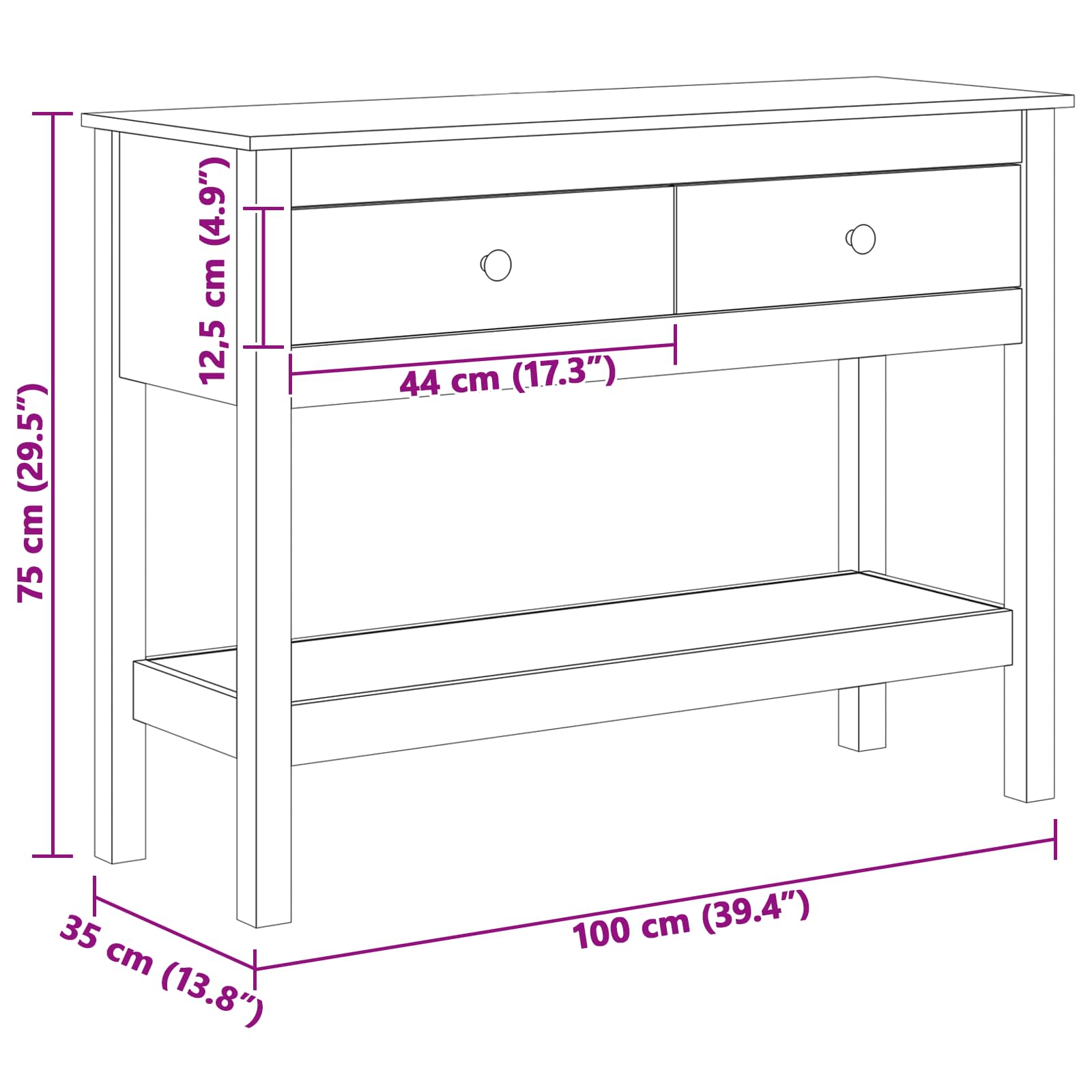 Konzolna stolica s ladicama Vosak smeđa 100 x 35 x 75 cm