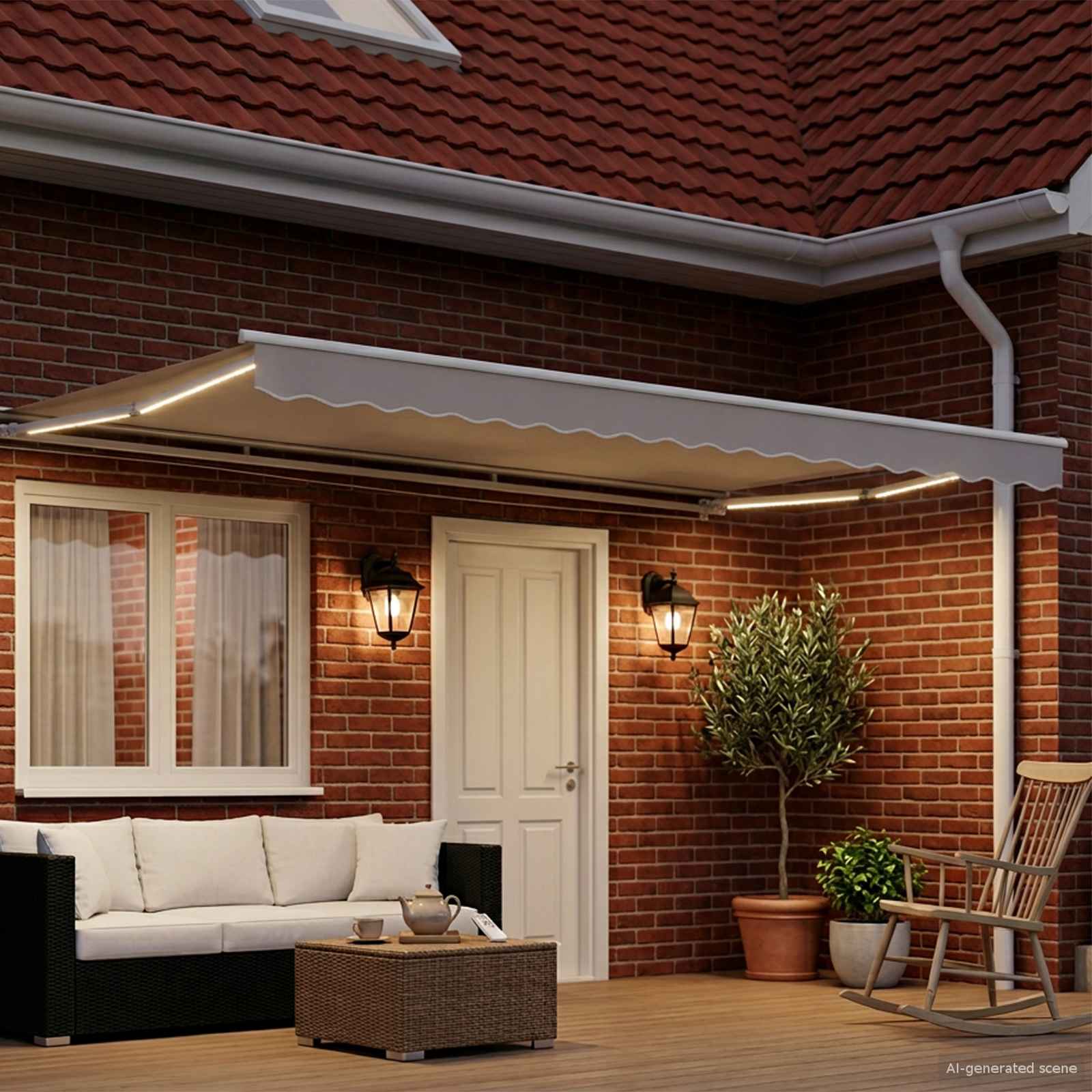 Okvir električne tende s LED-ovima Bijeli 4 × 3 m Aluminij