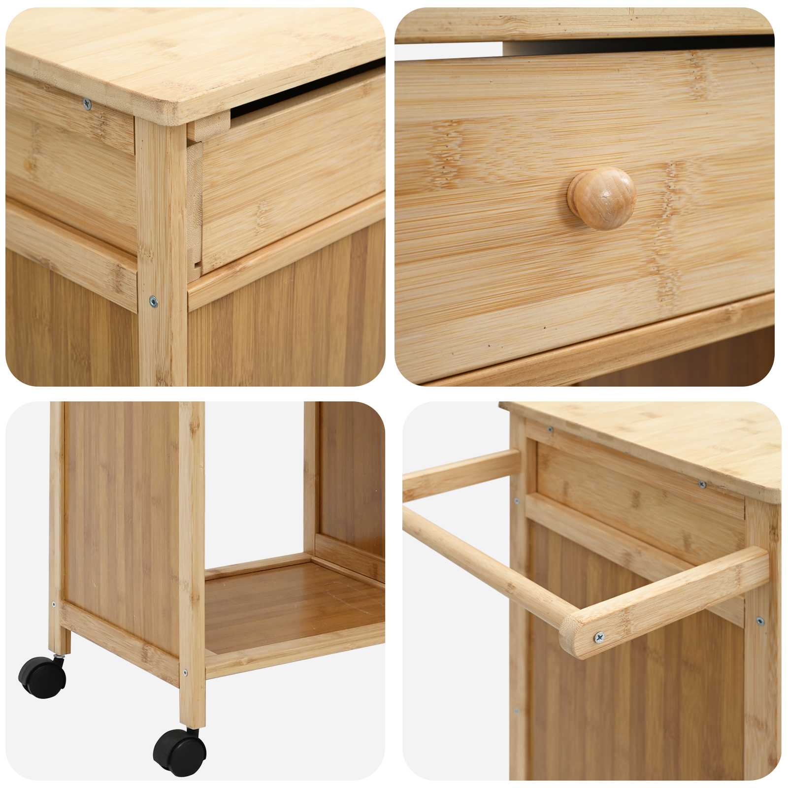 Kuhinjska Kolica s Kotačima Prirodna 90,5 x 36 x 86,5 cm Bambus