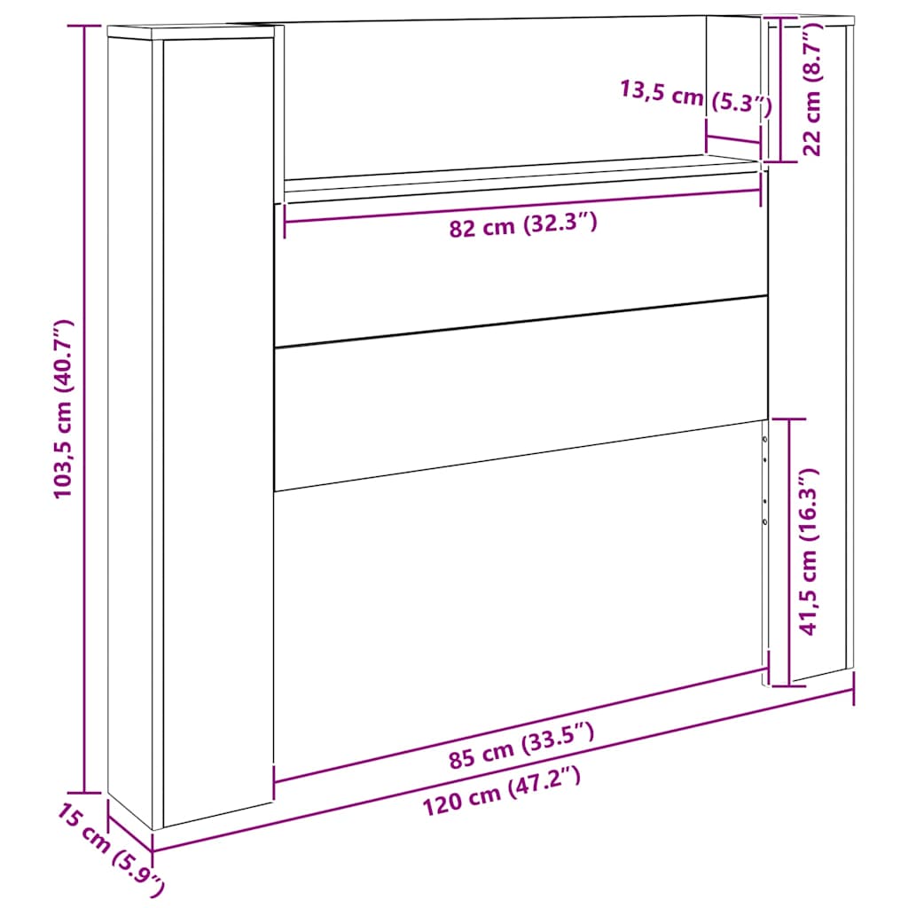 Uzglavlje Crni hrast 120 x 15 x 103,5 cm Konstruirano drvo