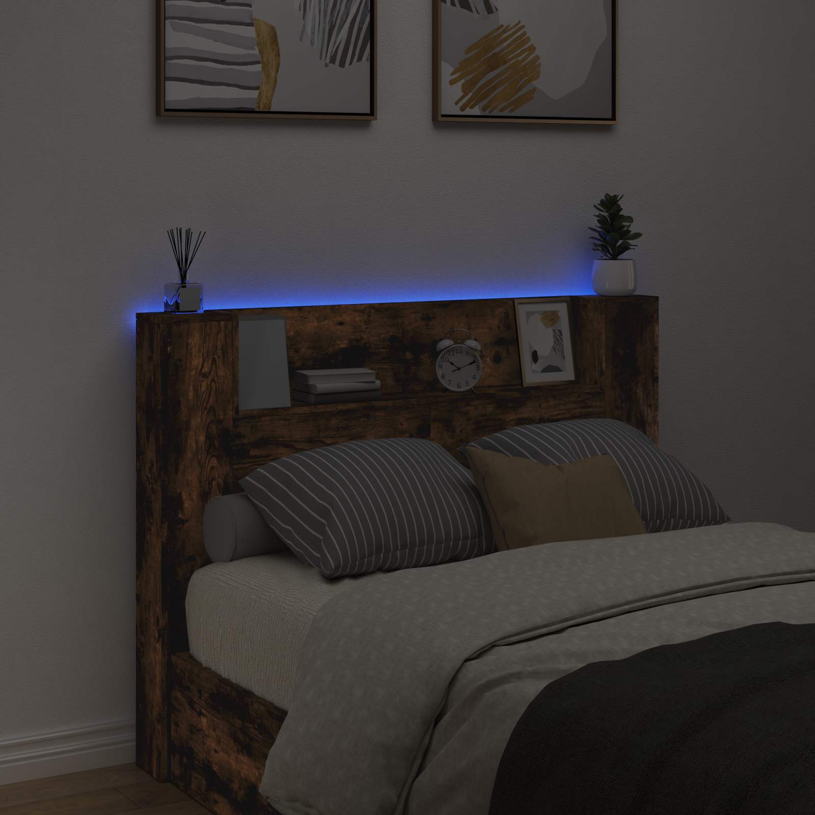 Uzglavlje S LED lampica Dimljeni hrast 140 x 16,5 x 103,5 cm