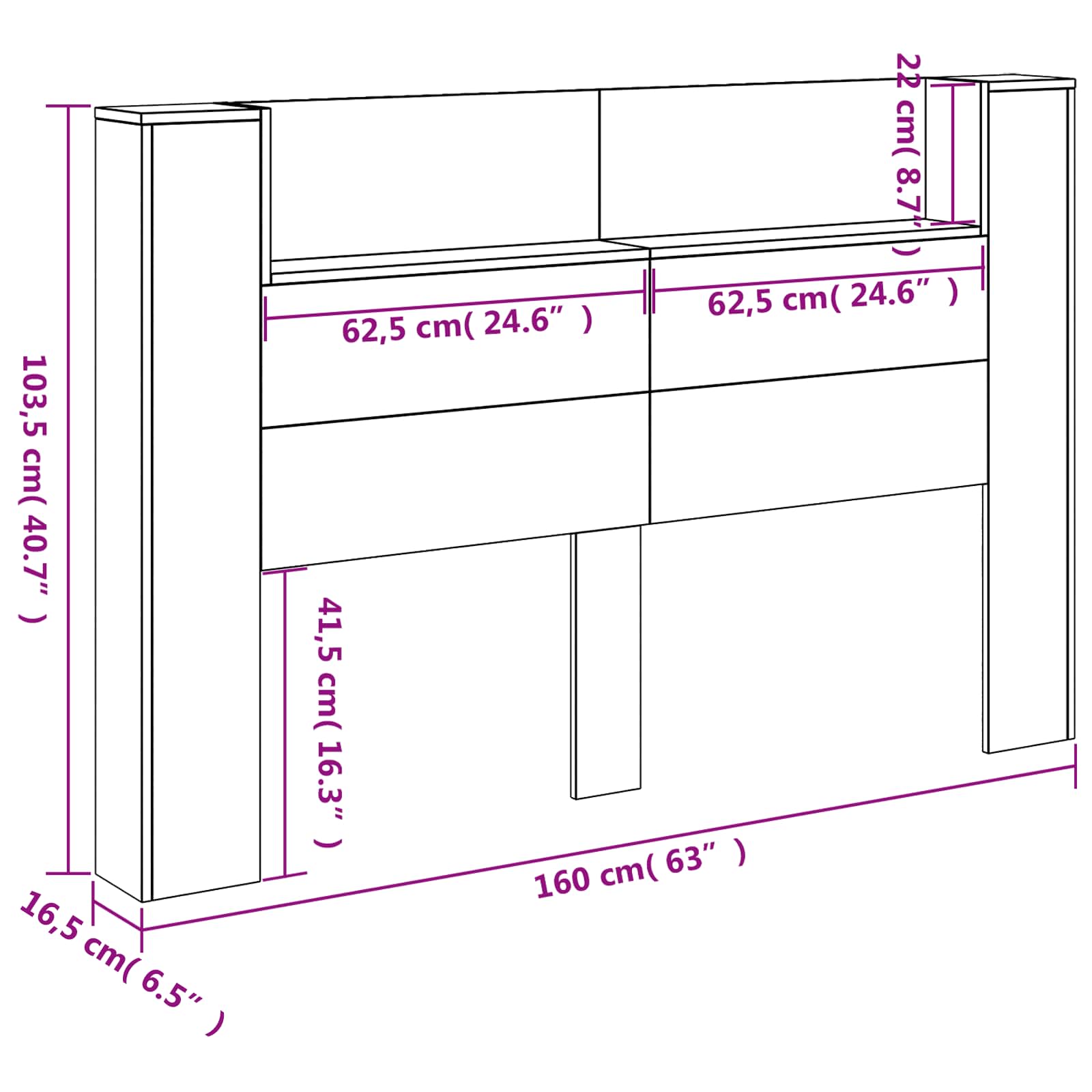 Uzglavlje Betonski sivi 160 x 16,5 x 103,5 cm Konstruirano drvo