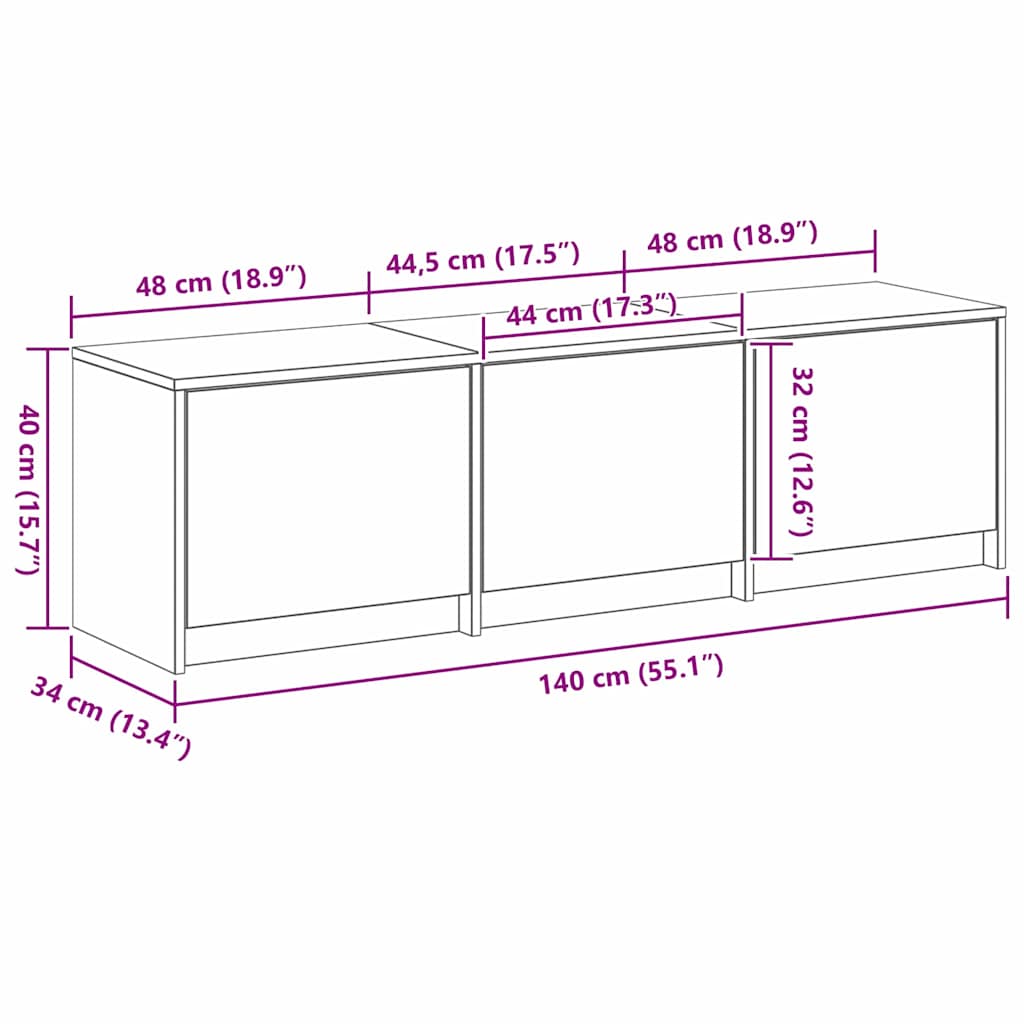 TV ormarić s LED rasvjetom Staro drvo 140 x 34 x 40 cm