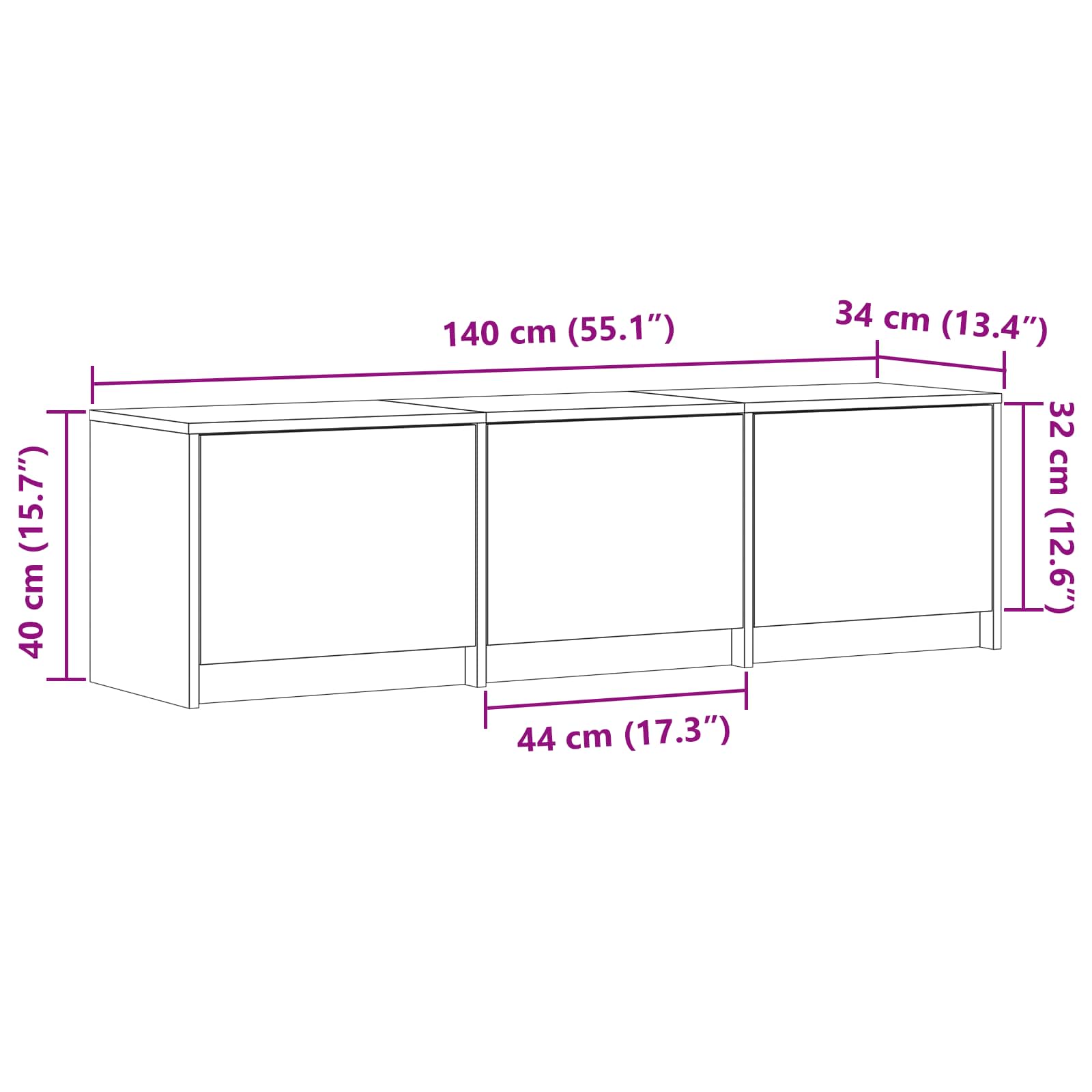 TV ormarić s LED rasvjetom Sivi Sonoma 140 x 34 x 40 cm
