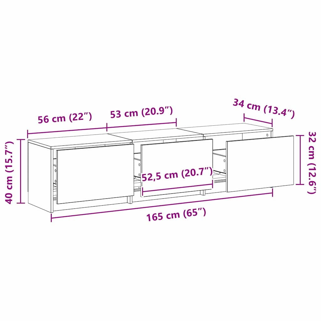 TV ormarić s LED rasvjetom Crni Hrast 165 x 34 x 40 cm