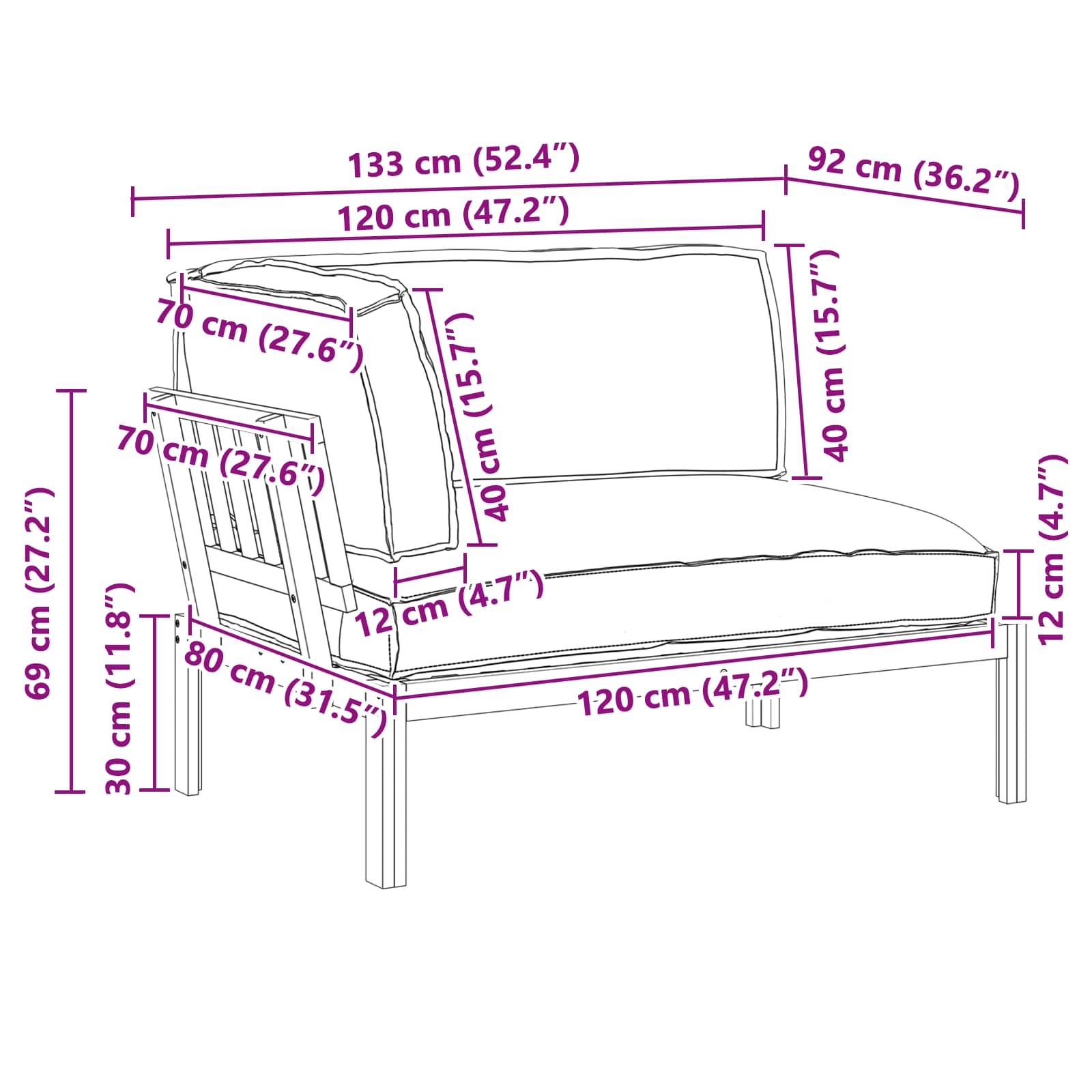 Set sofe Antracit 133 x 92 x 69 cm Čvrsto drvo akacije
