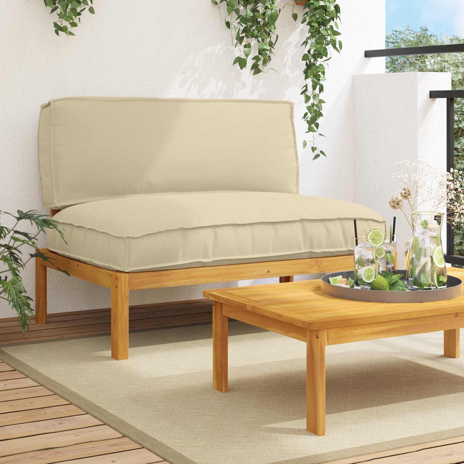 Set sofe s jastukom Bež 120 x 92 x 69 cm Čvrsto drvo akacije
