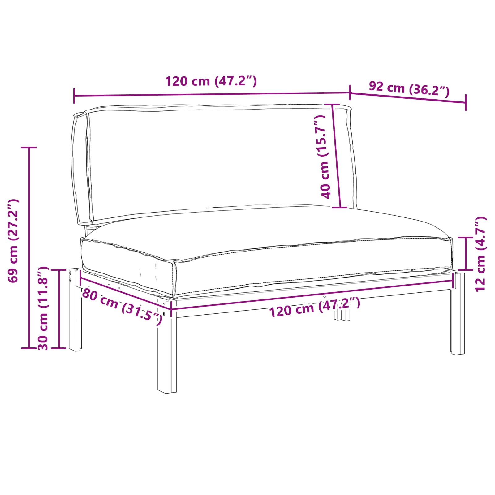 Set sofe s jastukom Siva 120 x 92 x 69 cm Čvrsto drvo akacije