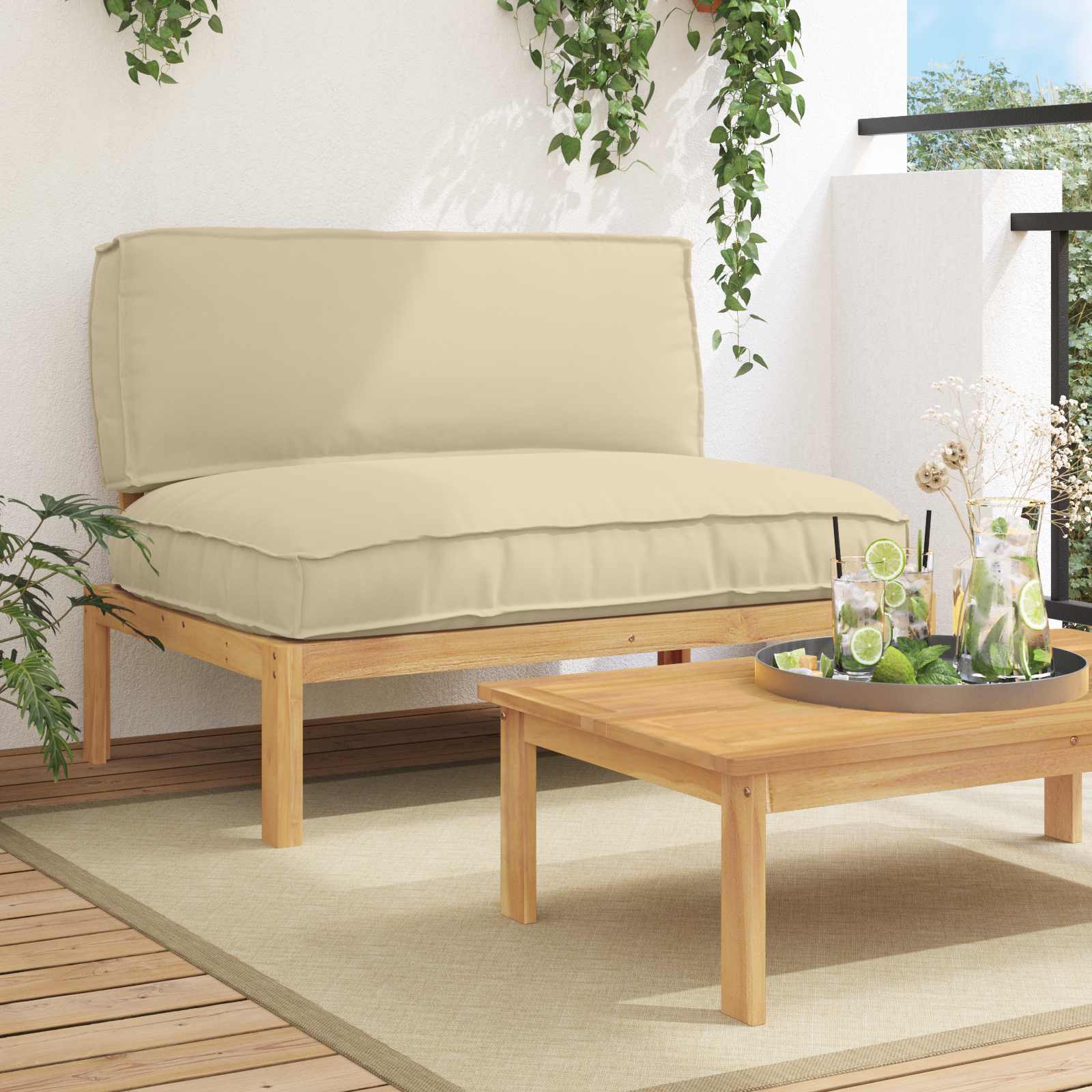 Set sofe s jastukom Bež 120 x 92 x 69 cm Čvrsto drvo akacije