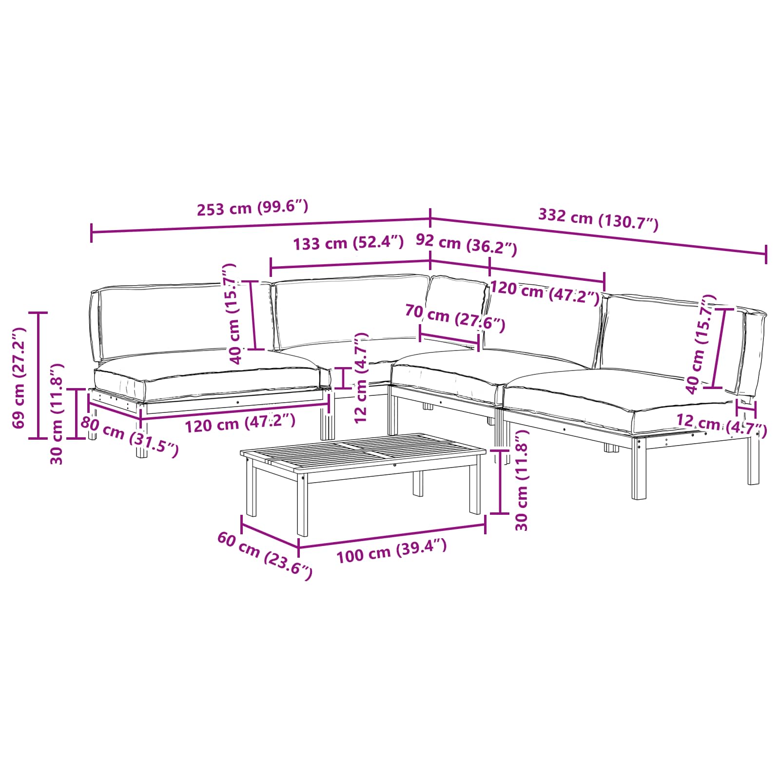 Set sofe s jastukom 5 pcs Antracit Čvrsto drvo akacije