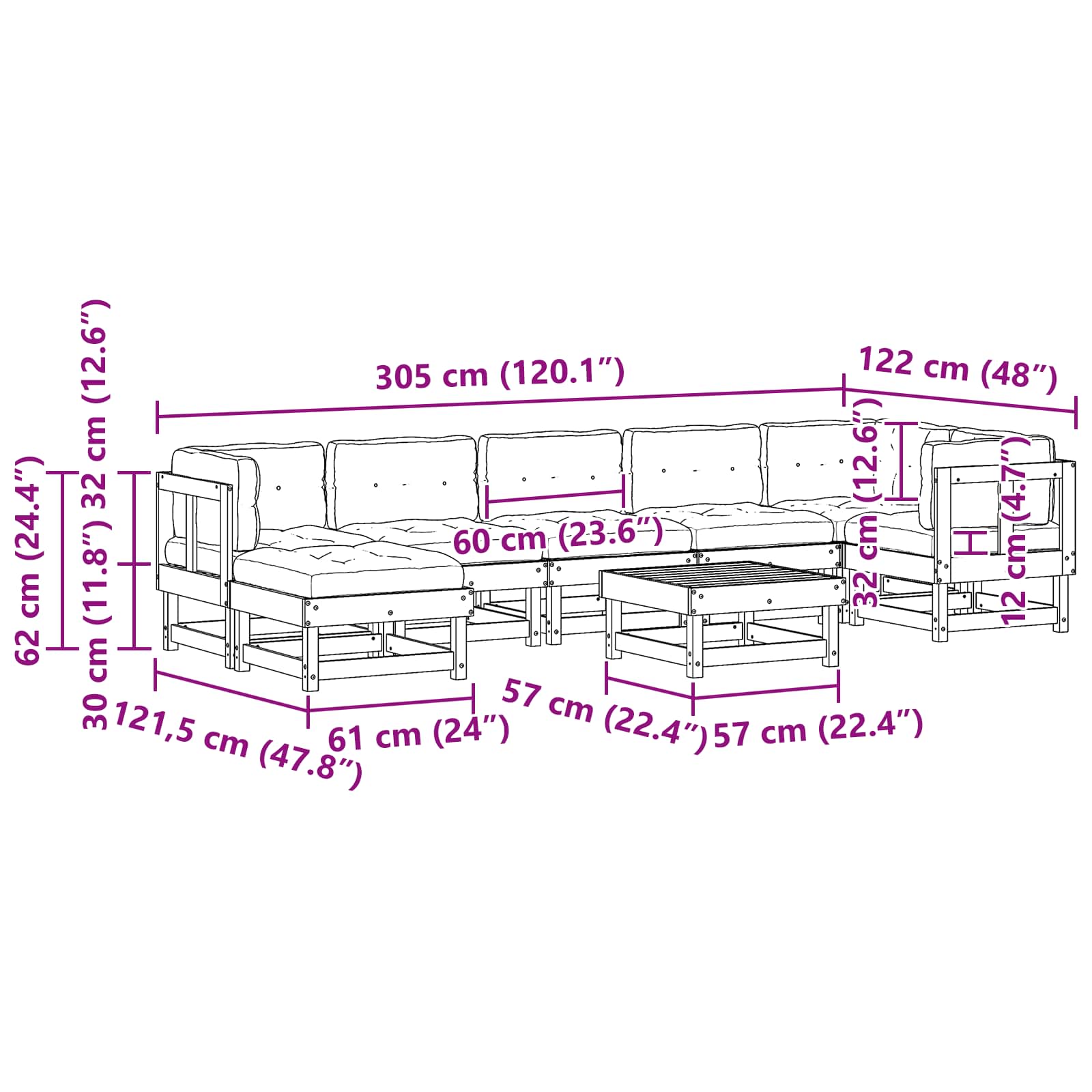 Set lounge namještaja za vrt ARAKIL 8 pcs Voštanosmeđa