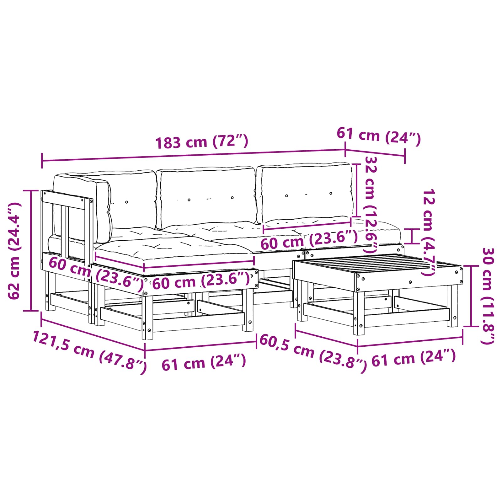 Set lounge namještaja za vrt 13 pcs Voštanosmeđa