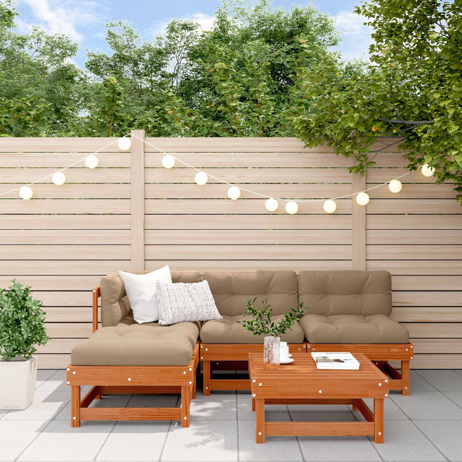 Set lounge namještaja za vrt 5 pcs Vosak Smeđa Masivna borovina