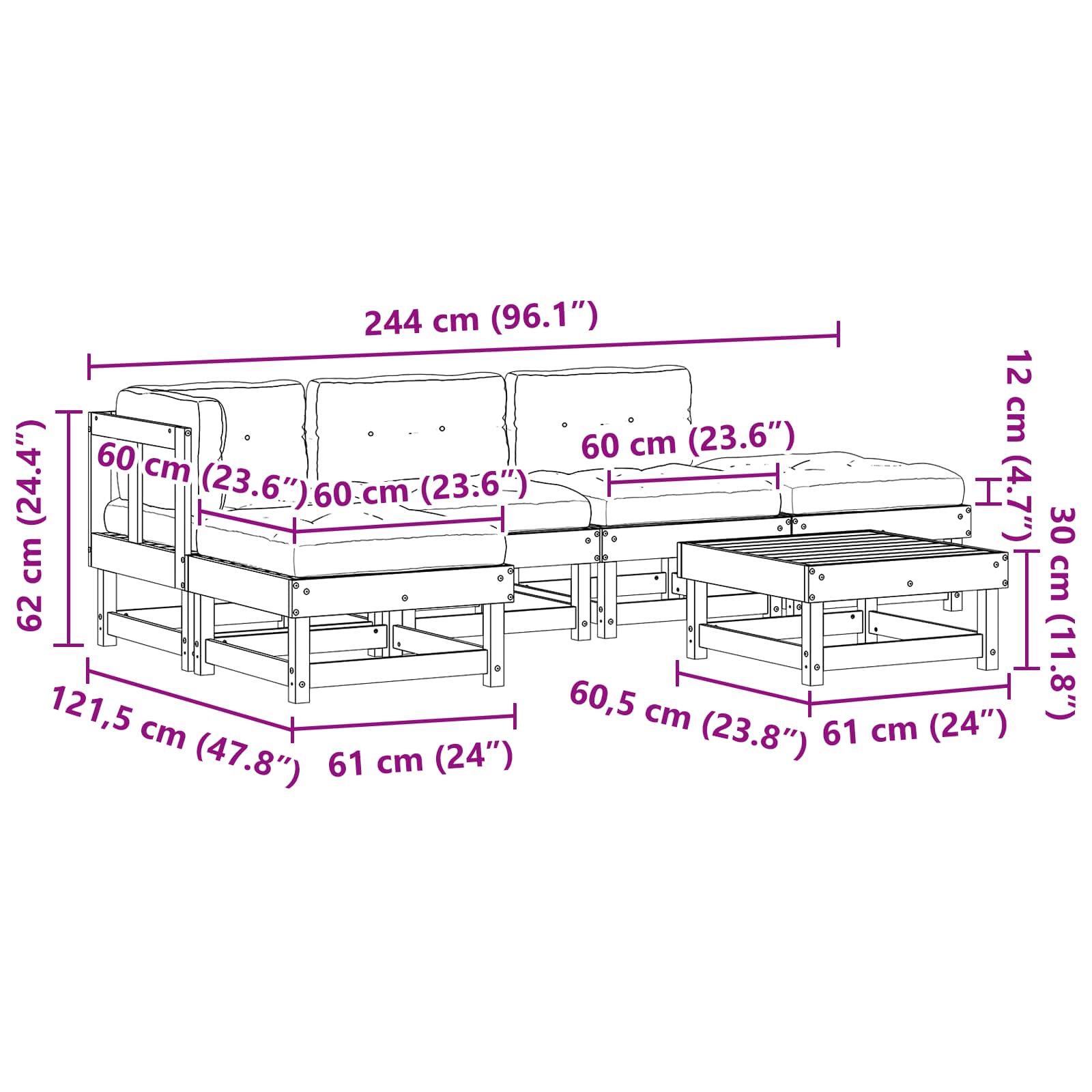 Set lounge namještaja za vrt 6 pcs Voštanosmeđa