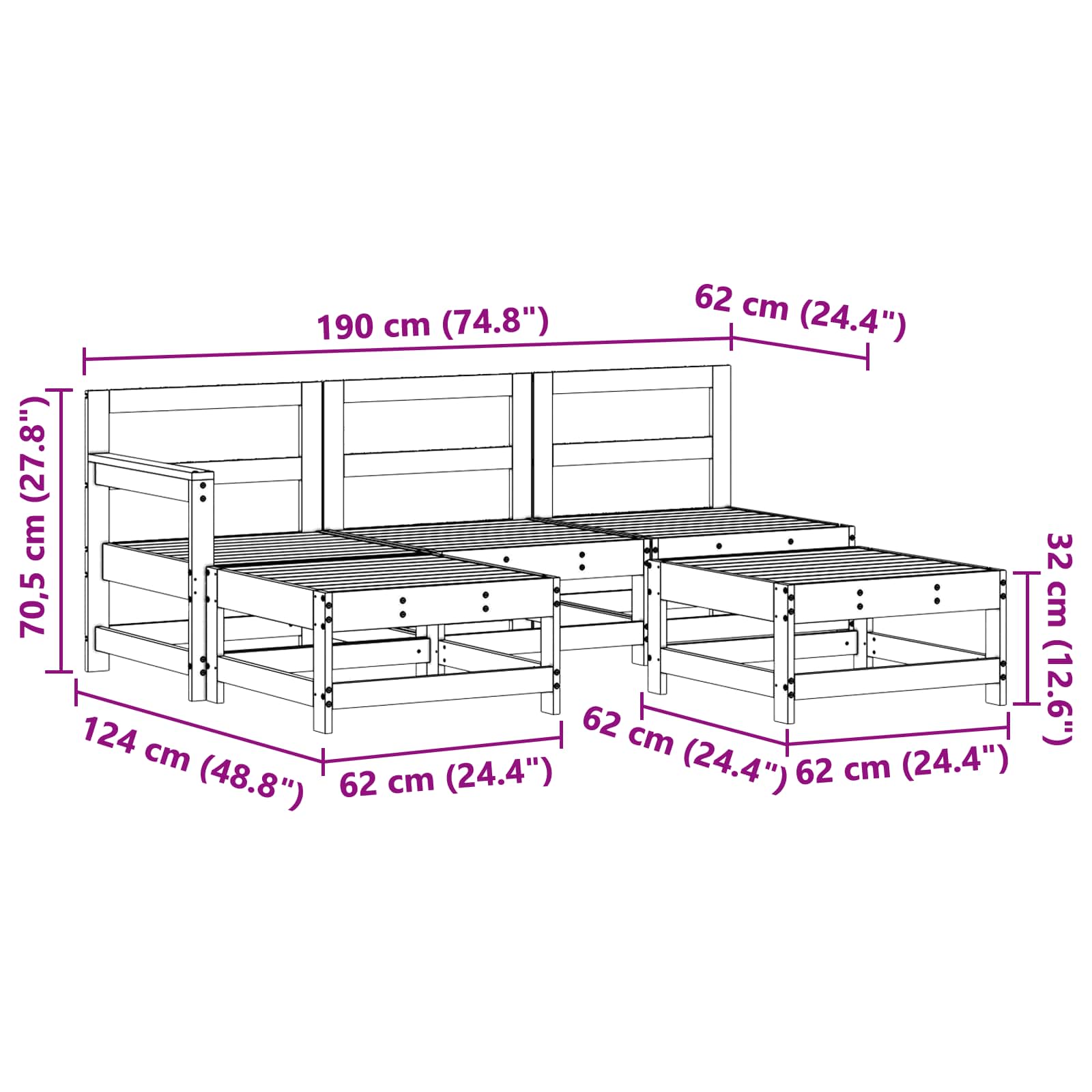 Set lounge namještaja za vrt 5 pcs Vosak Smeđa Masivna borovina