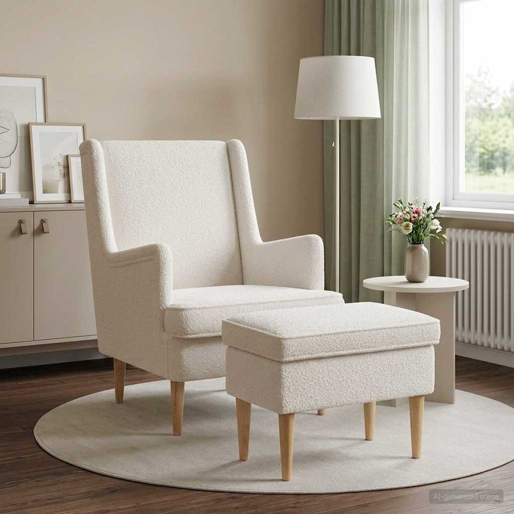 Fotelja s footstoolom 2 kom. Krem Bouclé 79 x 79 x 87,5 cm